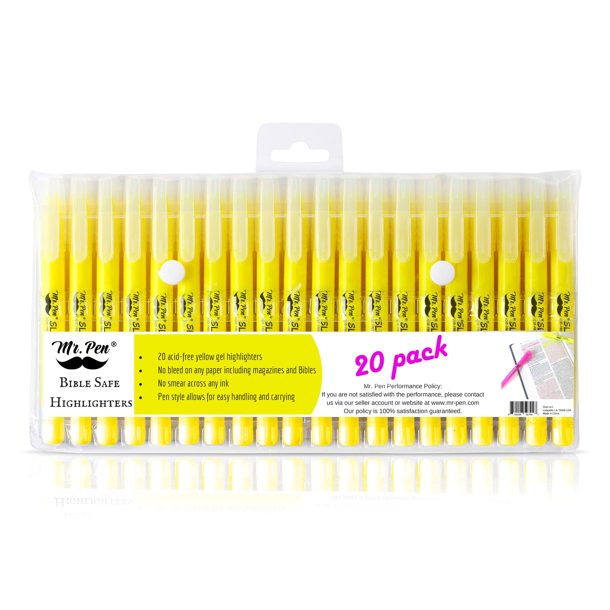 Mr. Pen- Gel Highlighters, Bible Highlighter, Pack of 20, No Bleed Highlighter, Yellow Highlighters, Dry Highlighter, Bible Study Highlighter, Bible Journaling Supplies, Bible Markers for Tabs