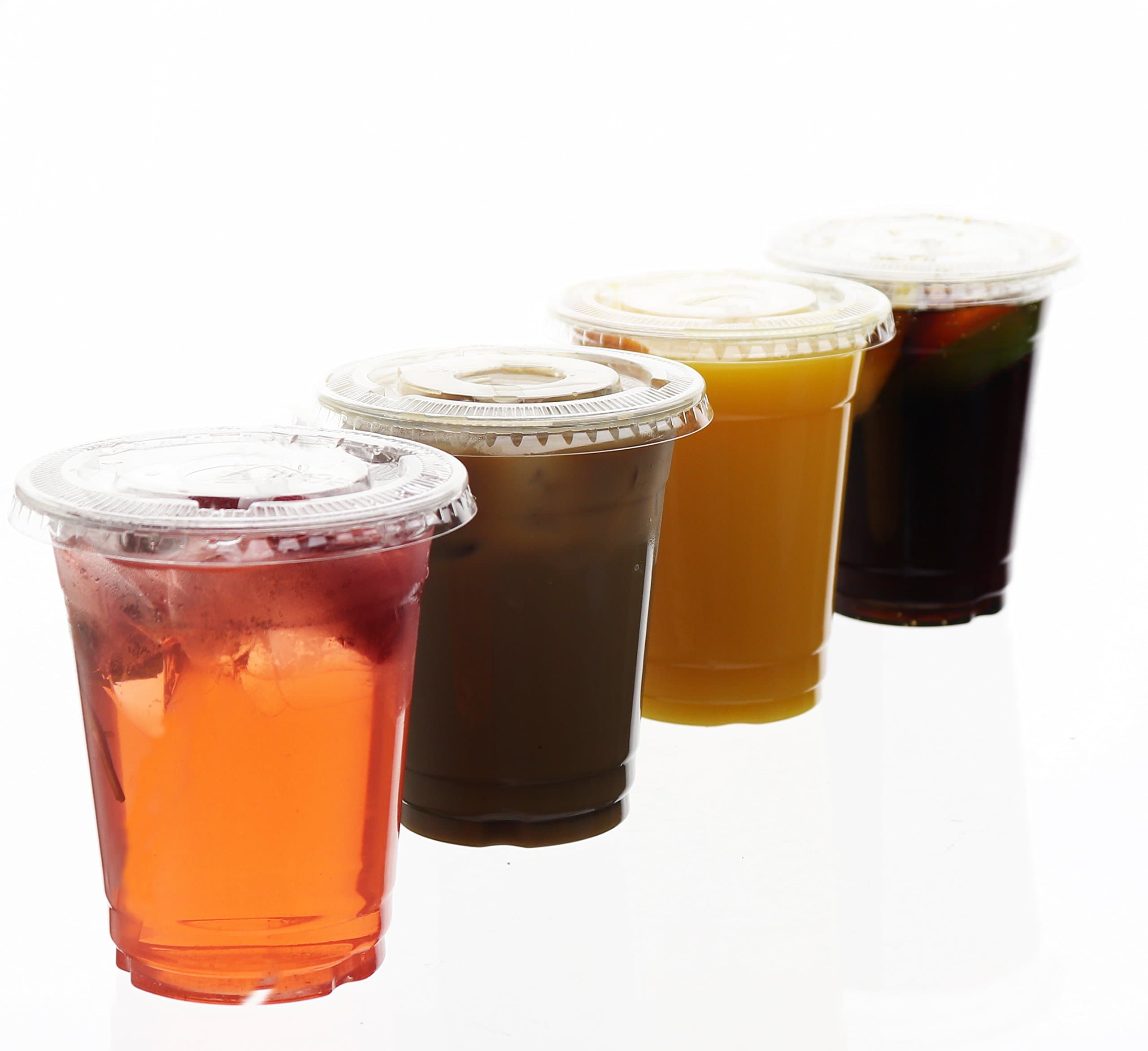 Oaklyn (100 Count) 12 oz Disposable Clear Plastic Cups with Lids - BPA Free Bulk Cup Set - Perfect cups for kids or when you are on the go