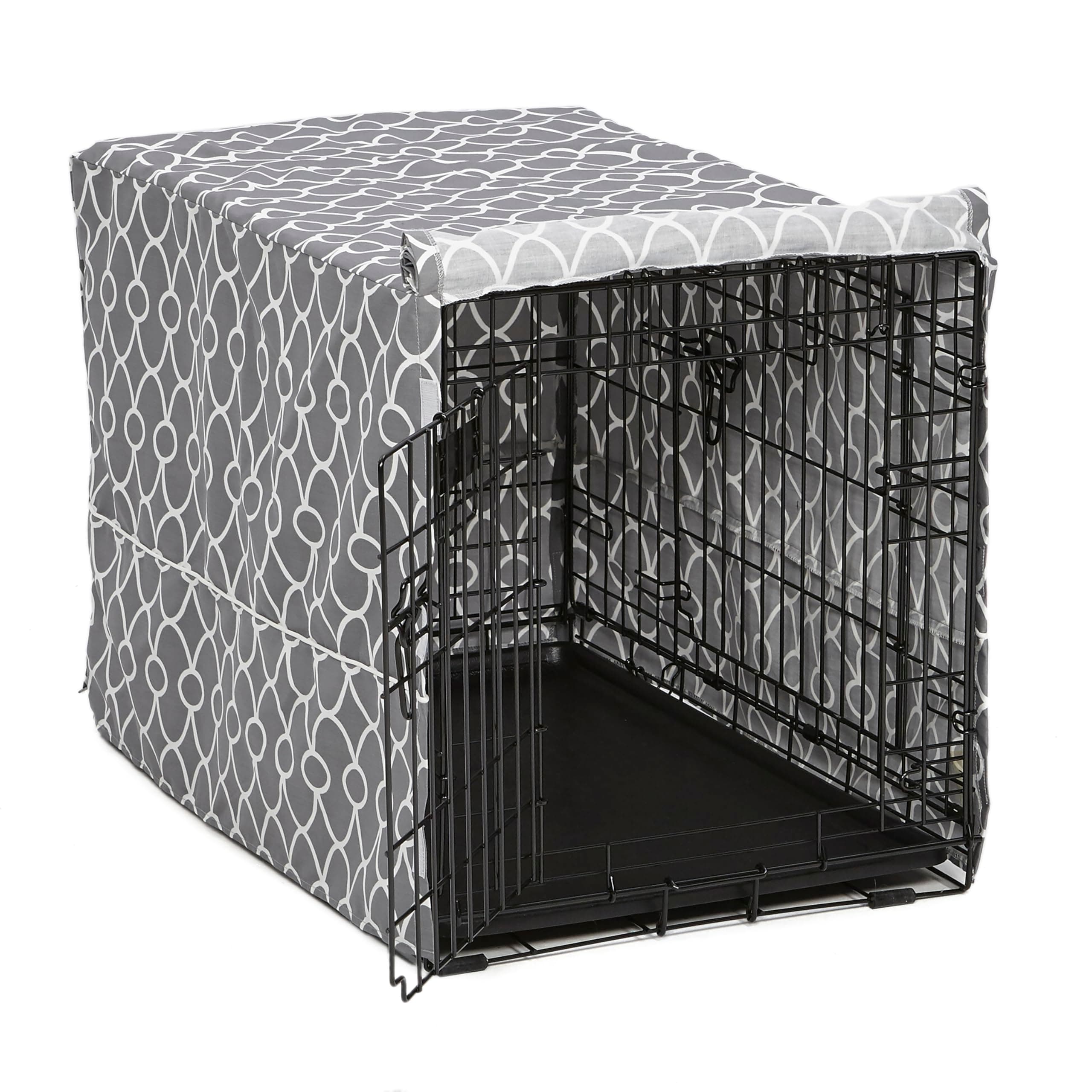 MidWest Homes for Pets Medium Dog Crate Cover With Teflon Fabric Protector, Poly-Cotton Privacy Kennel Cover Fits Most 76 cm Crates, Gray Designer Print, Washable, Reduces Barking