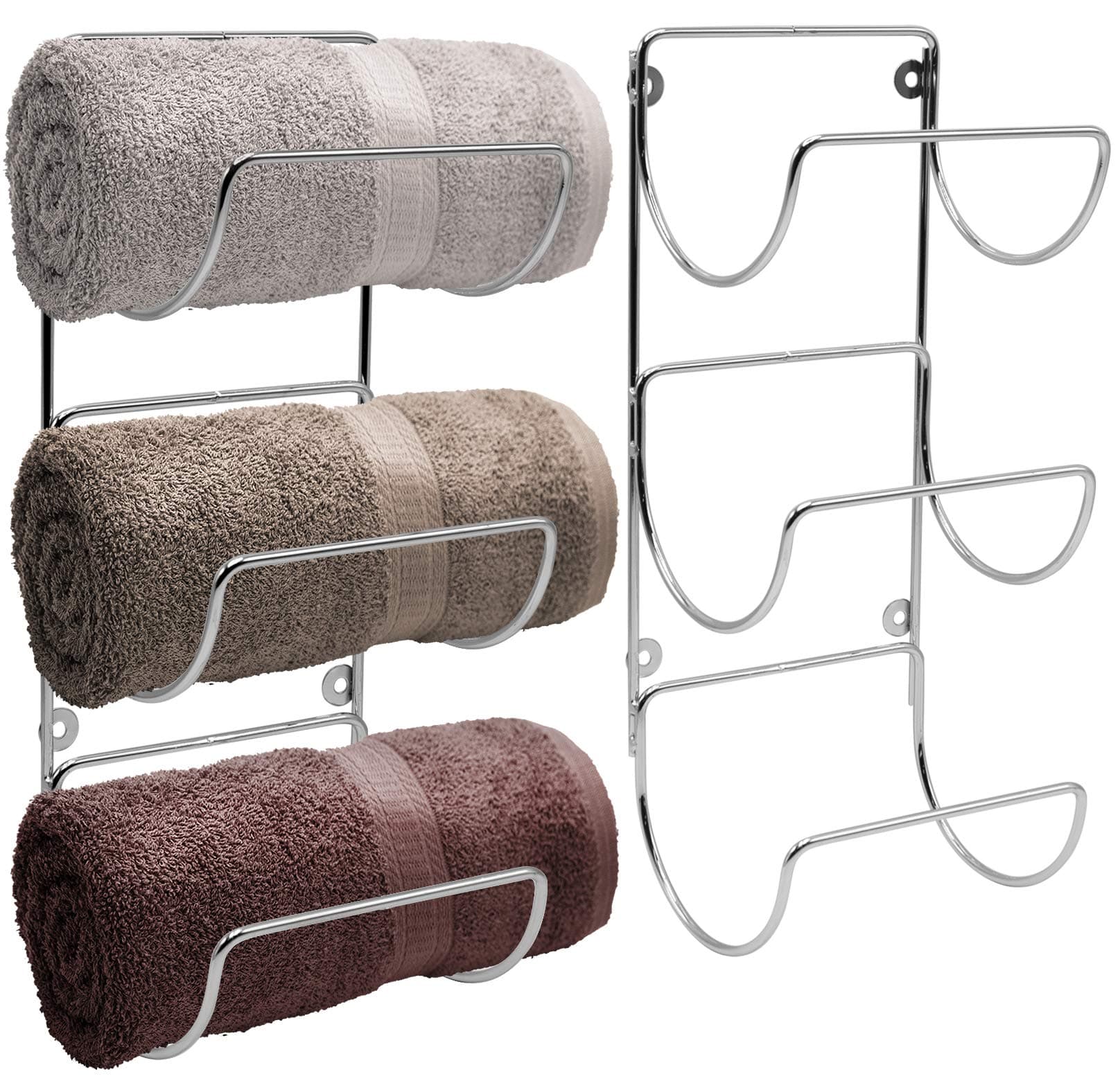 Sorbus Towel Holder for Bathroom Wall - 6 Level Wall Mounted Towel Rack Shelves for Rolled Bath Towels, Washcloths, Linen - Silver Hanging Towel Racks for Bathroom, Spa, Salon, Towel Storage Organizer