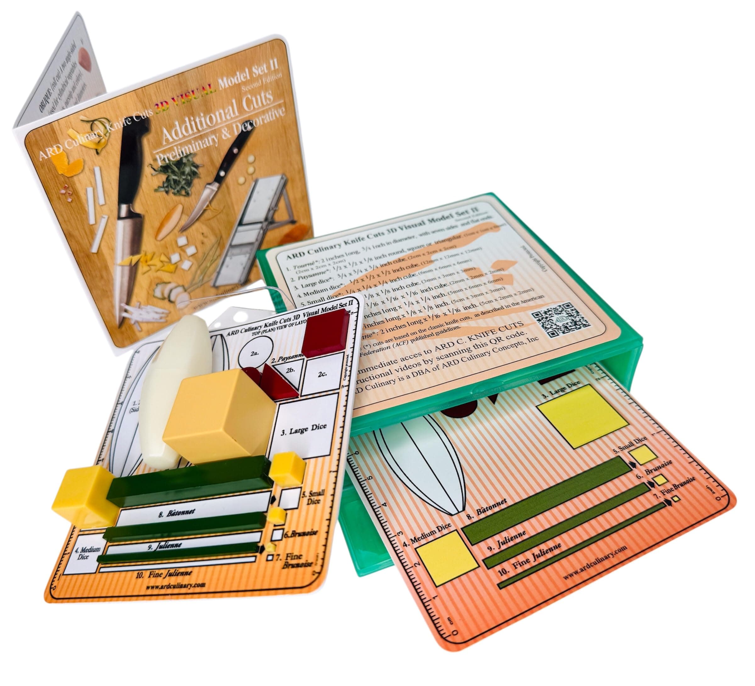 ARD Culinary Knife Cuts 3D Visual Model Set II, an educational precision knife skills with 3D templates and guides