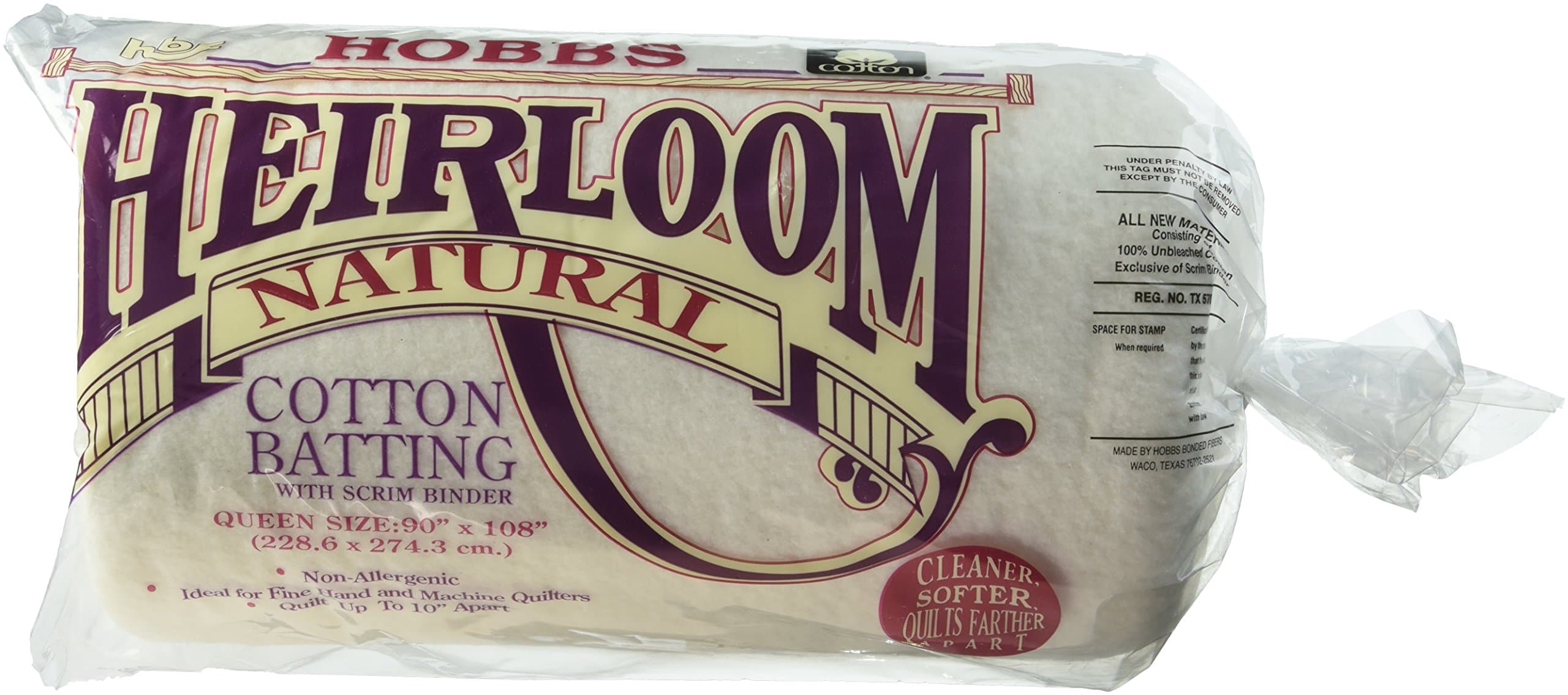 HNS90 Batting Heirloom Natural Unbleached Cotton with Scrim, 90" x 108"