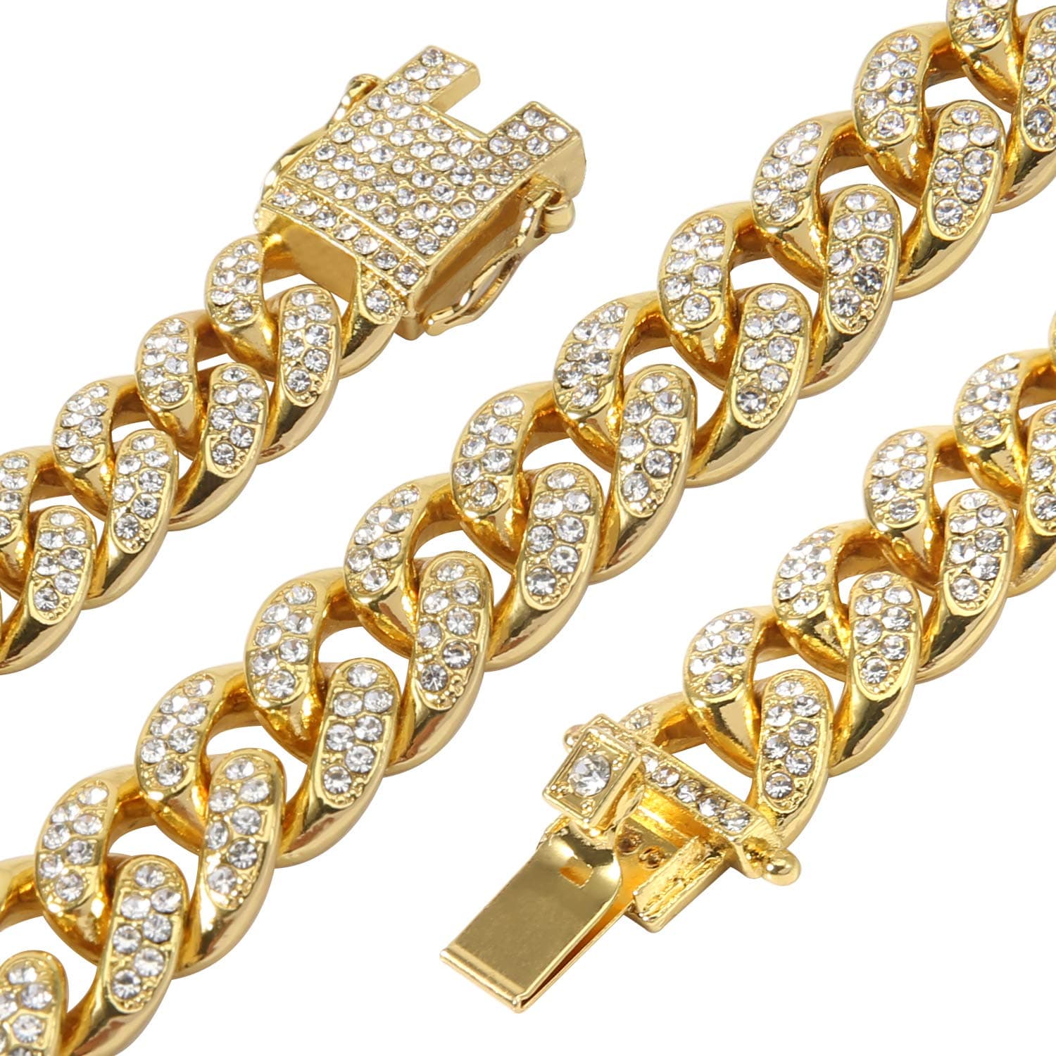 putouzip Miami Cuban Link Chains Set For Men 12/14/20mm 18K Gold Plated Diamond Fully Iced Out Chain Bracelet Necklace
