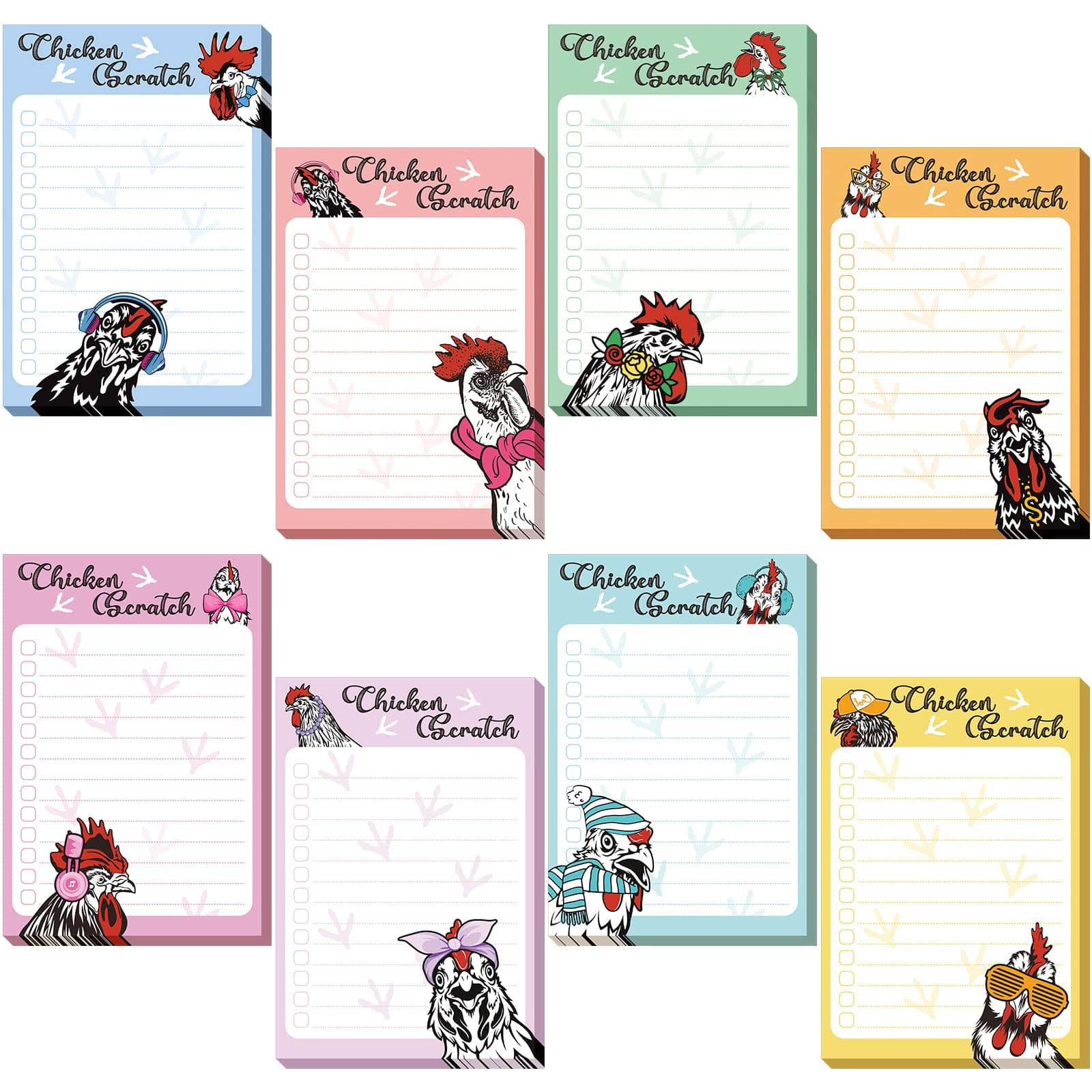 Geyee 8 Pack Funny Chicken Notepads, 4 x 6 Inch Chicken Lovers Gifts Hens Sticky to Do Notepad for Christmas Office School Party Favors, 400 Pages