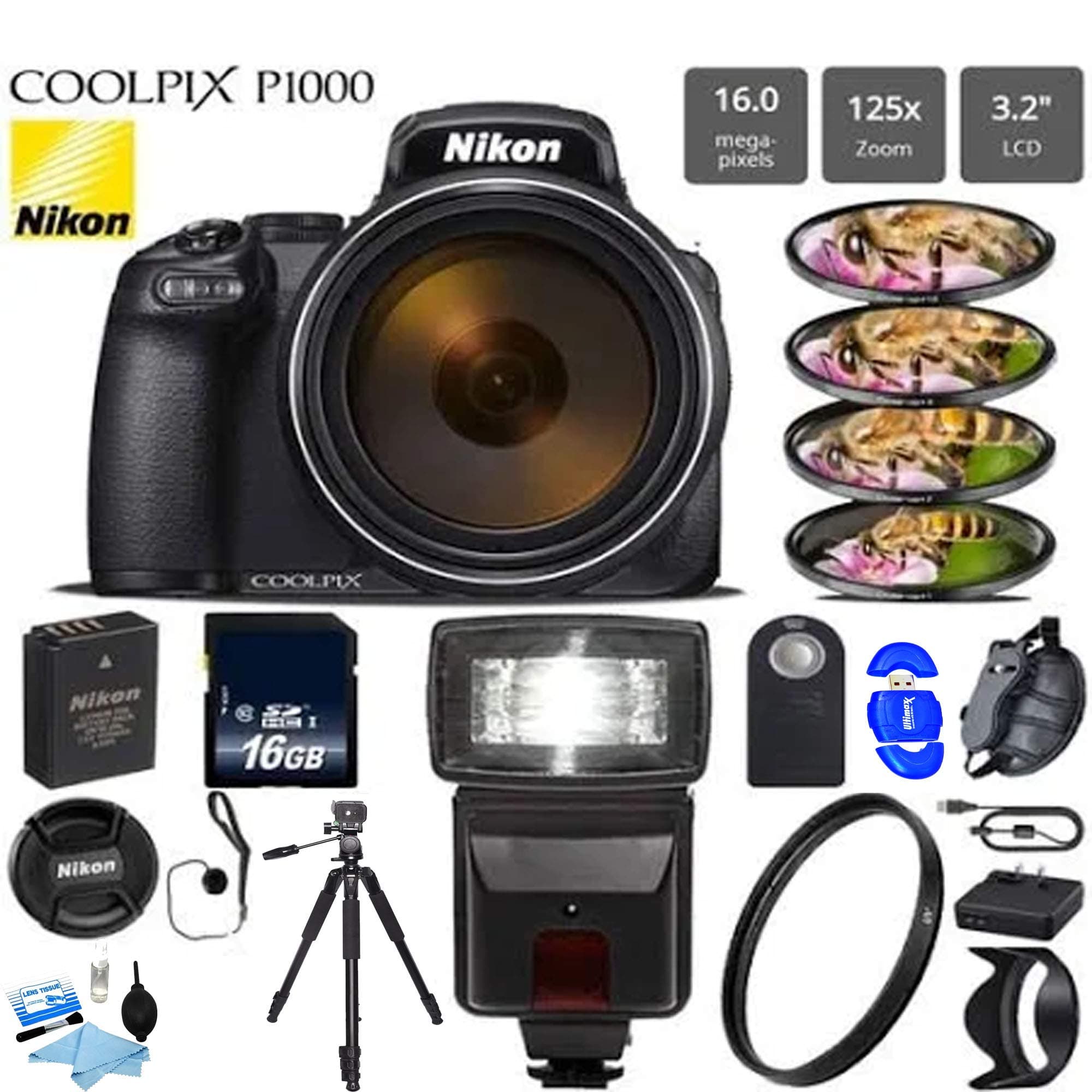 Nikon COOLPIX P1000 Digital Camera w/Professional Flash | 16GB MC Bundle