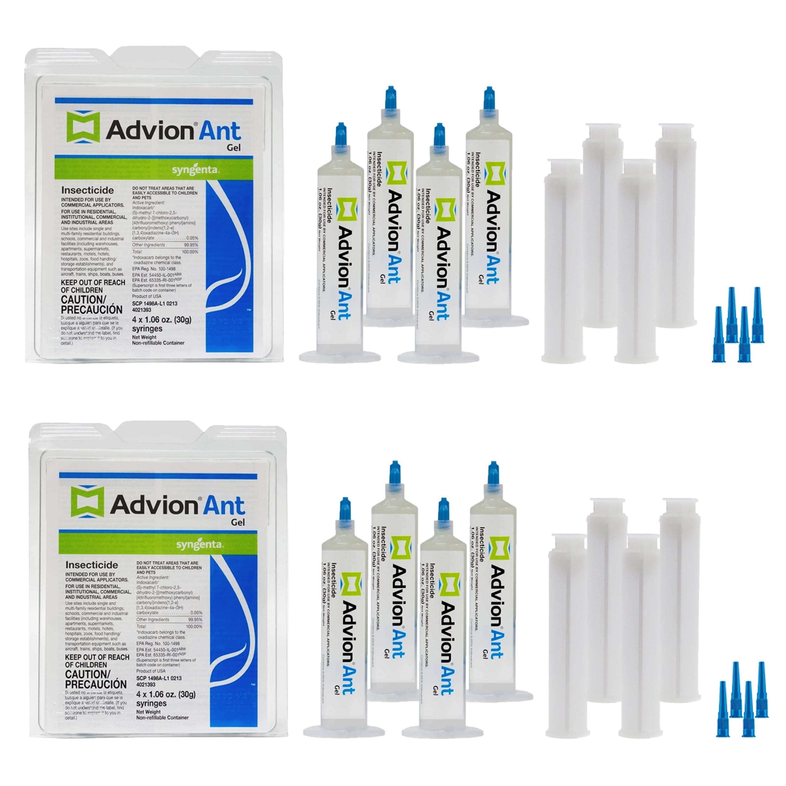 Advion Ant Gel Bait, 4 Tubes x 30-Grams, 4 Plungers & 4 Tips, Effective Bait Formulated with 0.05% Indoxacarb, Indoor and Outdoor Use, Killer Gel for Control of Most Major Ant Species (Pack of 2)
