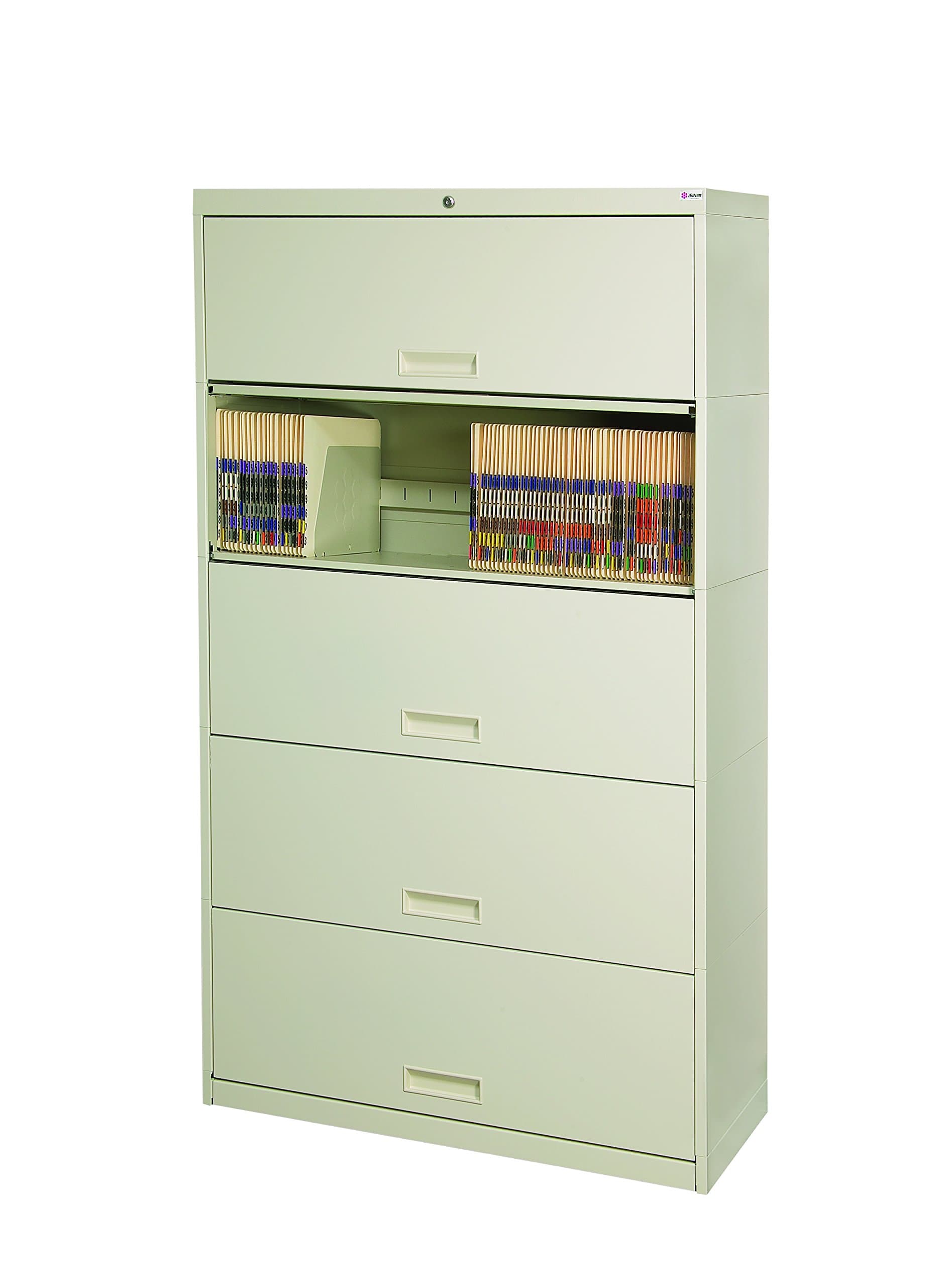 Datum Storage Stak-N-Lok 100 series 5H open shelf With Receding Doors and locking cabinet, 36", Bone White
