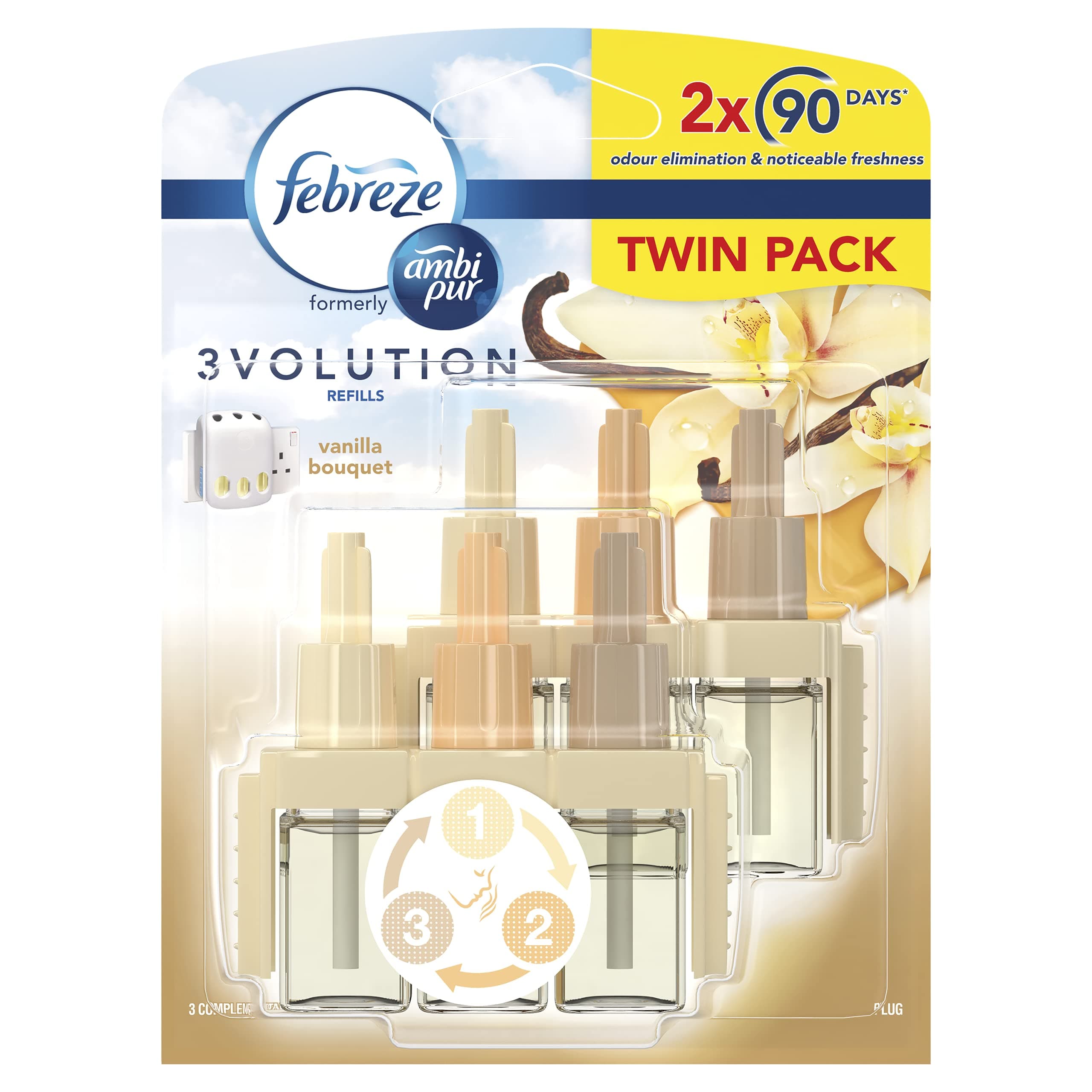 Febreze Ambi Pur 3Volution Air Freshener Plug-In Diffuser Refill, Odour Eliminator, Vanilla Bouquet, 40 ml, (20 ml x 2)