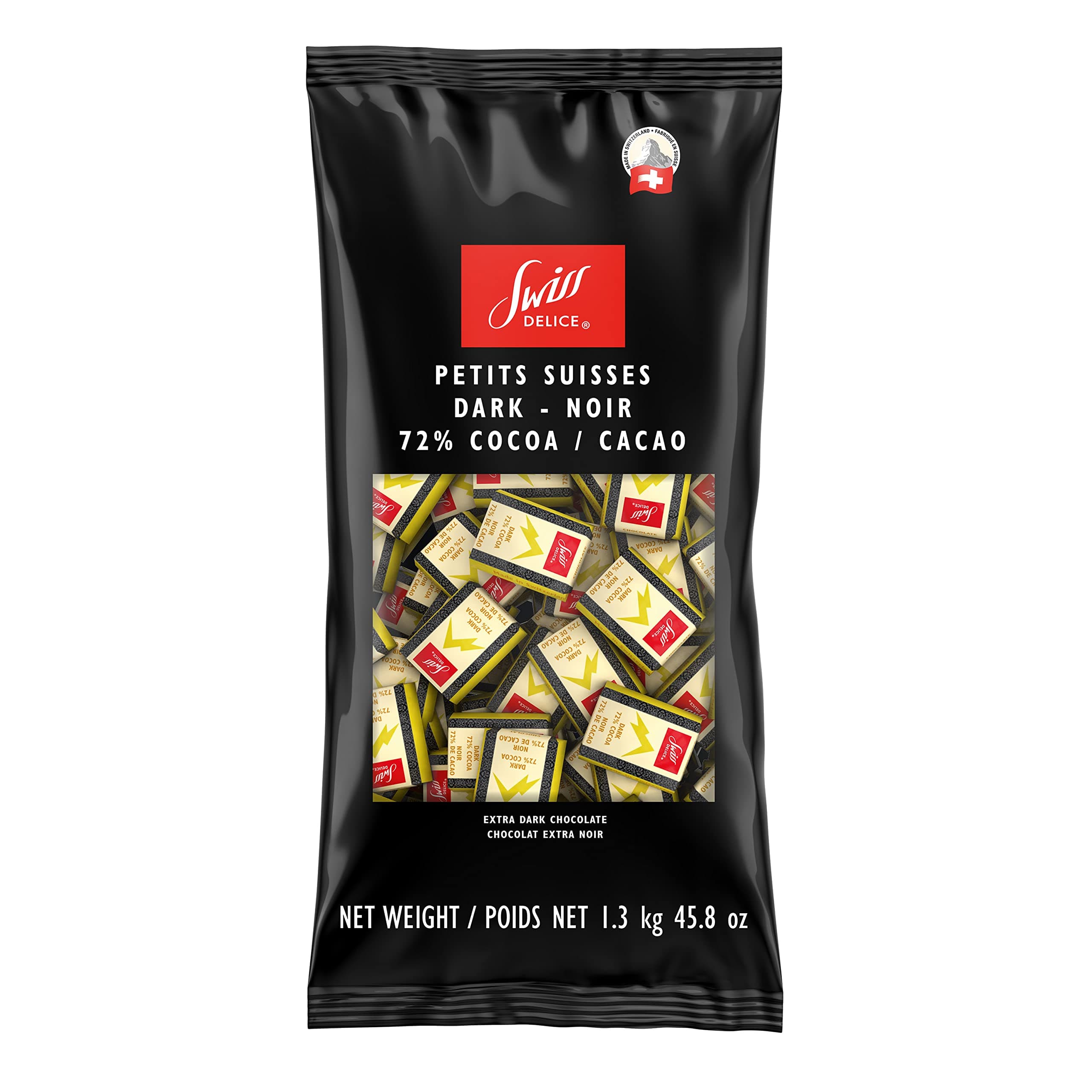 Dark Chocolate Squares - 72% Chocolate Noir - Chocolates Individually Wrapped - 1.3kg Bulk (1300g) - Swiss Chocolate