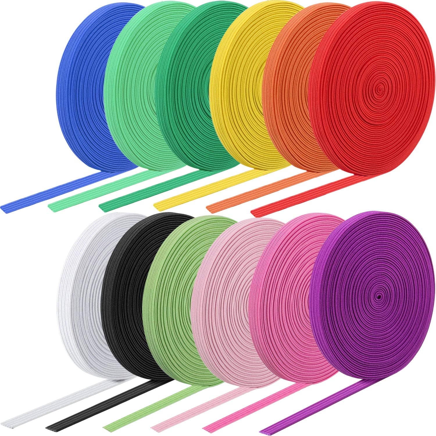 12 Rolls Colored Elastic Band Foldover Elastic Cord Stretch Knitted Flat Band for Sewing Crafts DIY Comforter Cuffs(1/4 Inch X 4.4 Yard,Bright Colors)