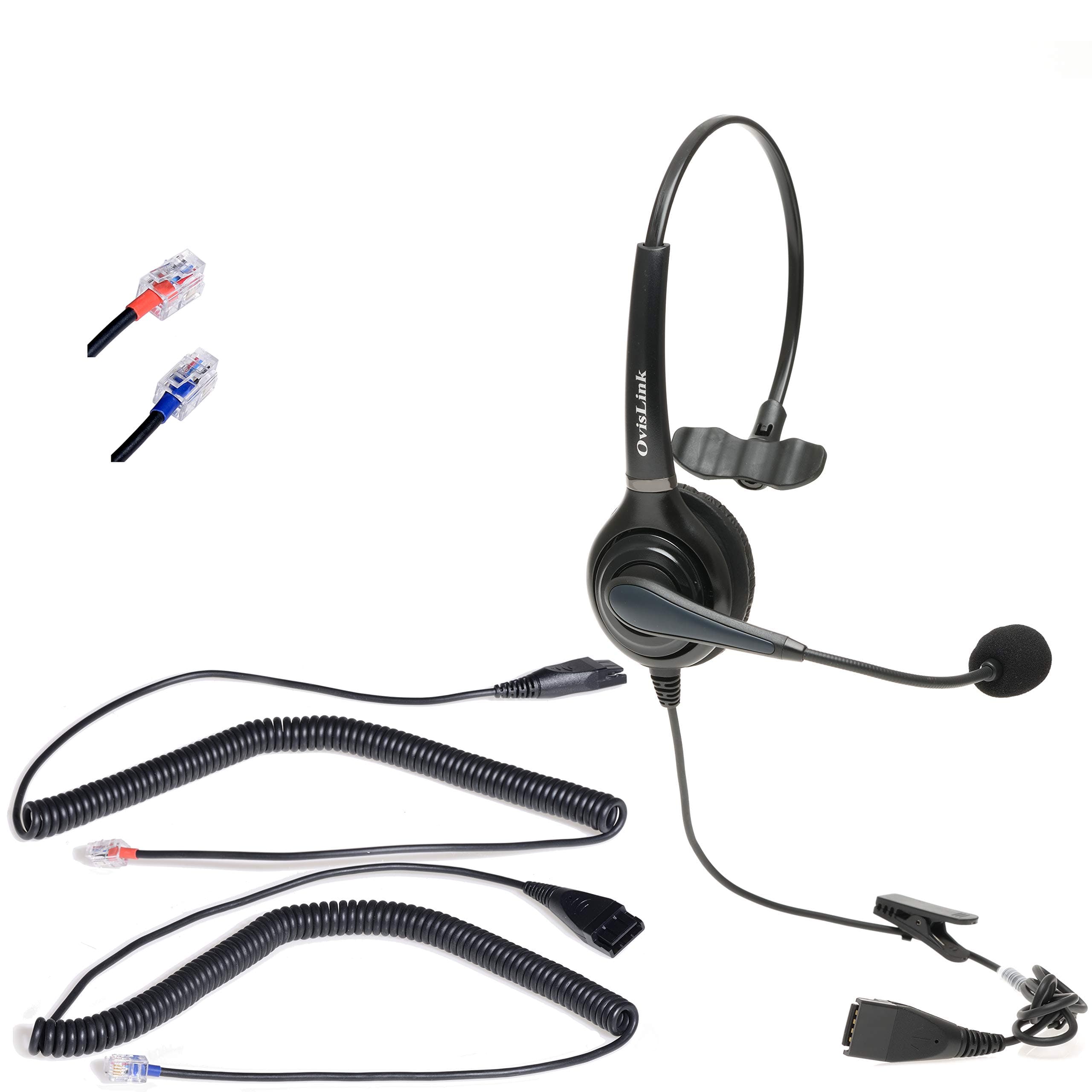 Call Center Headset Compatible with Most Avaya Deskphone Include 9508, 9608, 5410, 9611g | Complete Headset Set with HD Voice Quality Single Ear Headpiece and 2 Bottom Quick Disconnect Cords