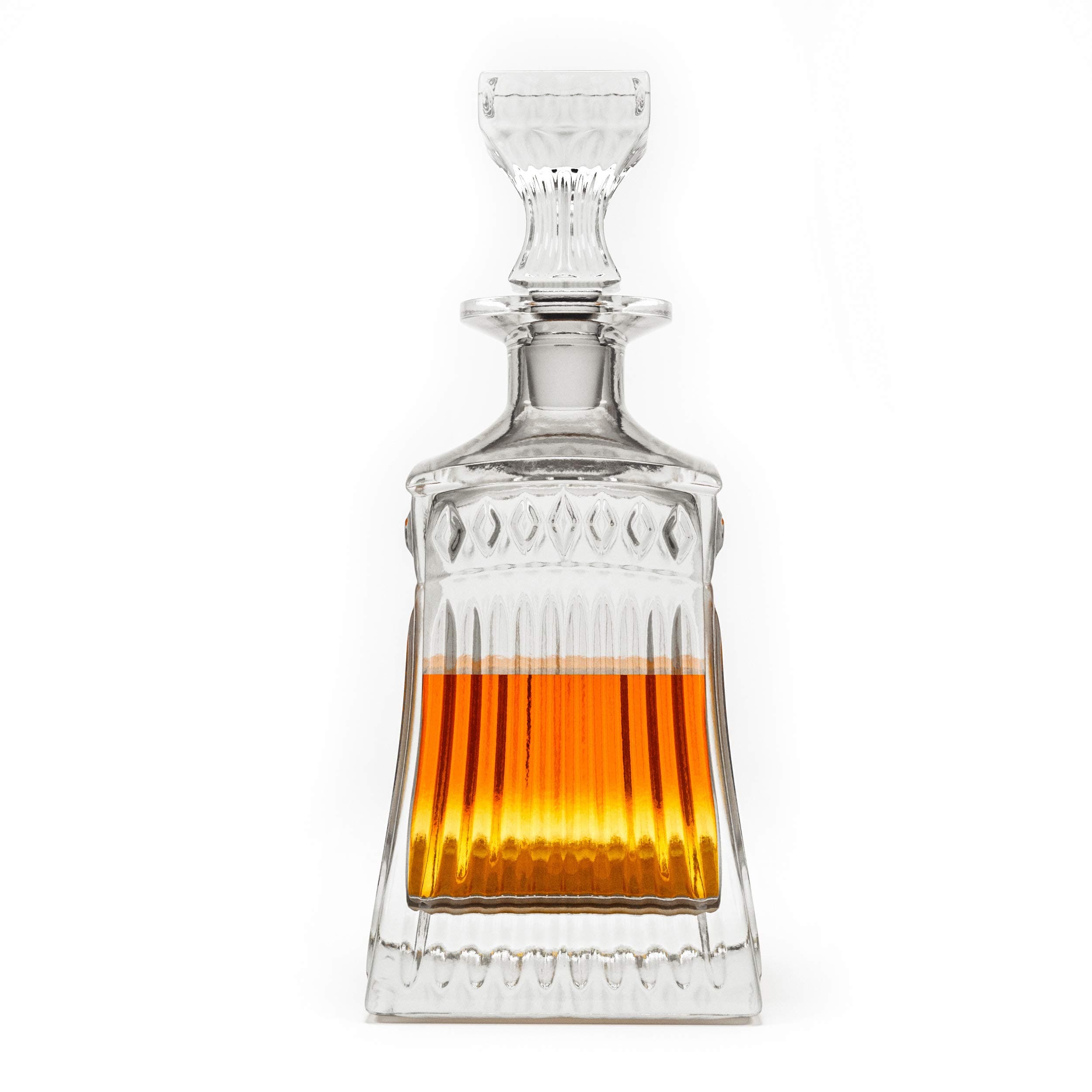 Striped Leaf Patterned Band Cut Premium Whiskey Crystal Glass Decanter & Glass Stopper, Cognac, Bourbon Bottle by Fine Occasion