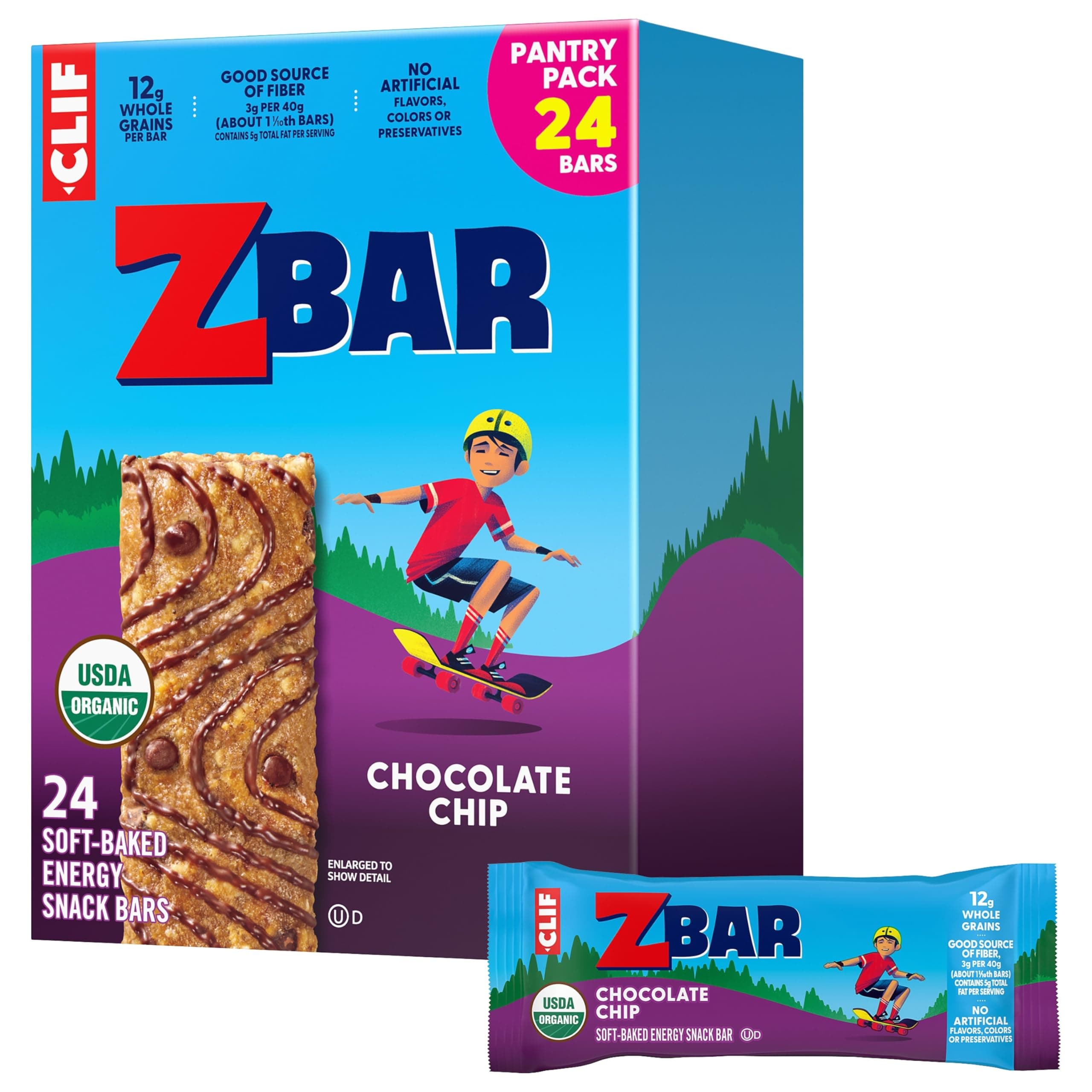 CLIF Kid Zbar - Chocolate Chip - Soft Baked Whole Grain Snack Bars - USDA Organic - Non-GMO - Plant-Based - 1.27 oz. (24 Pack)