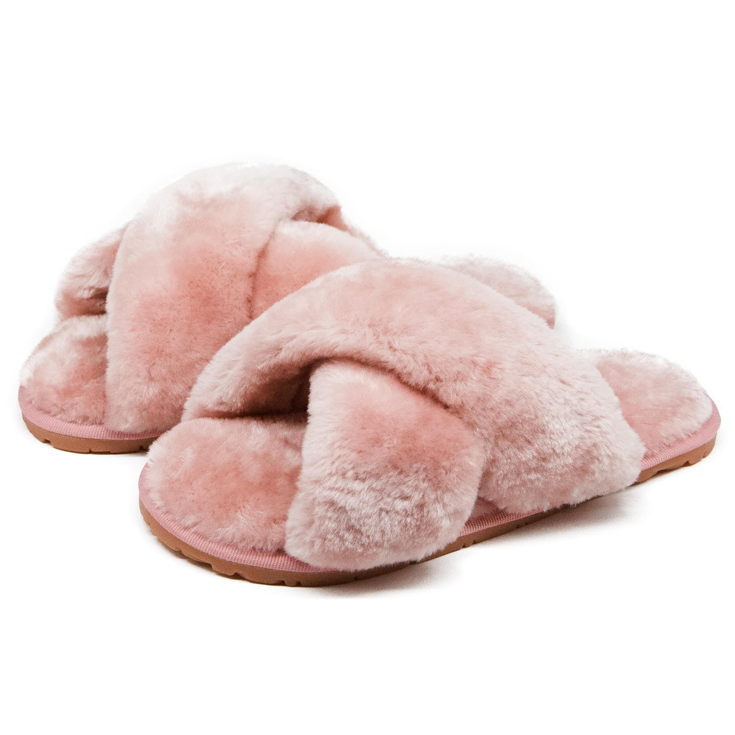 Women's Fuzzy Fluffy House Slippers Cute Plush Memory Foam Shoes Cross Band Indoor Outdoor Open Toe Sandals