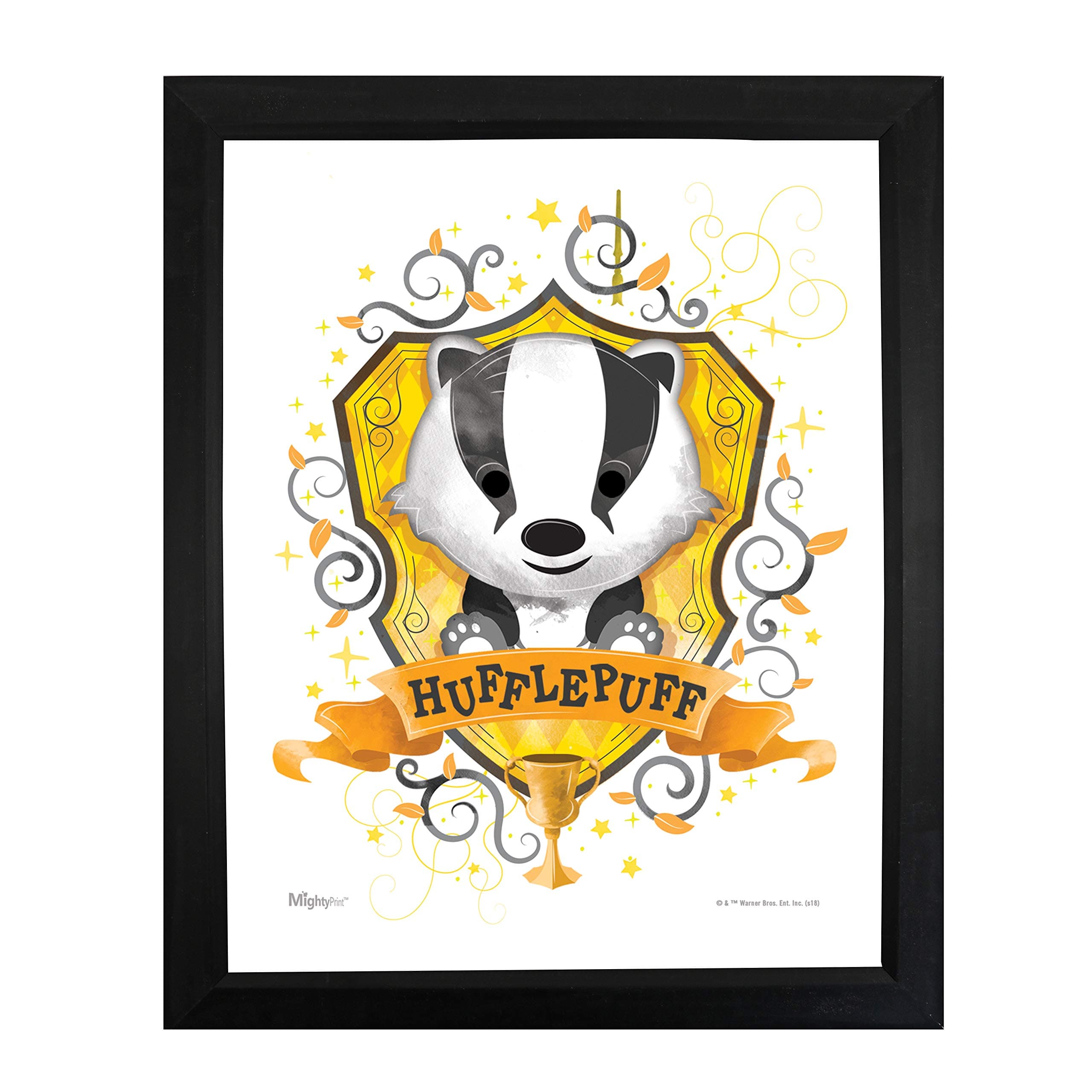 MIGHTYPRINT Harry Potter – Hufflepuff – Modern Minimalist Frame– Officially Licensed Wall Art – NOT MADE OF PAPER – Strong Reusable Décor for Kid Baby Nursery Dorm – By Trend Setters Ltd.