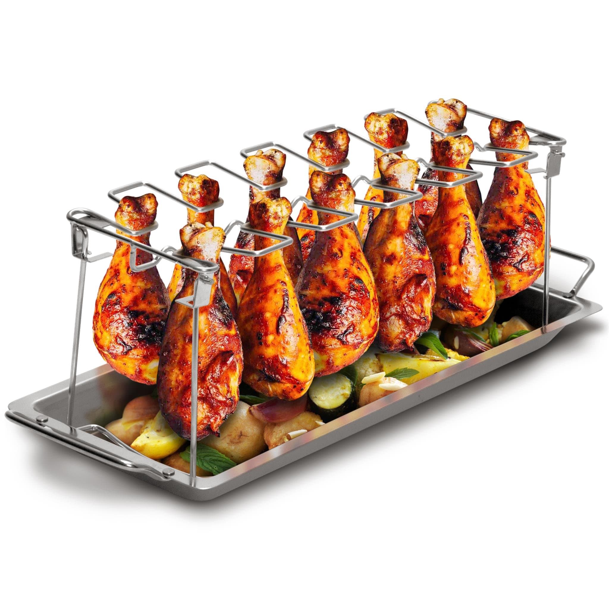Grill Republic Premium Chicken Rack (BBQ Rack), Chicken Leg Rack Made Of Stainless Steel For Up To 12 Legs, Space-Saving Barbecue Accessory, An Ideal Gift For BBQ Fans