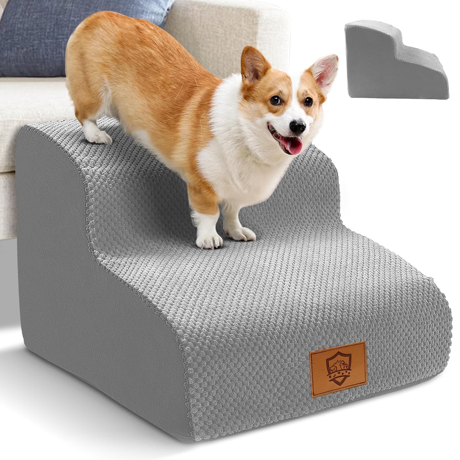 MyiosusDog Steps for Bed, Non-Slip Dog Steps Stairs for Small Dogs & Cats, Injured Pets,2-Steps Pet Stairs with High Density Foam and Removable Cover,40x40x30cm,Grey