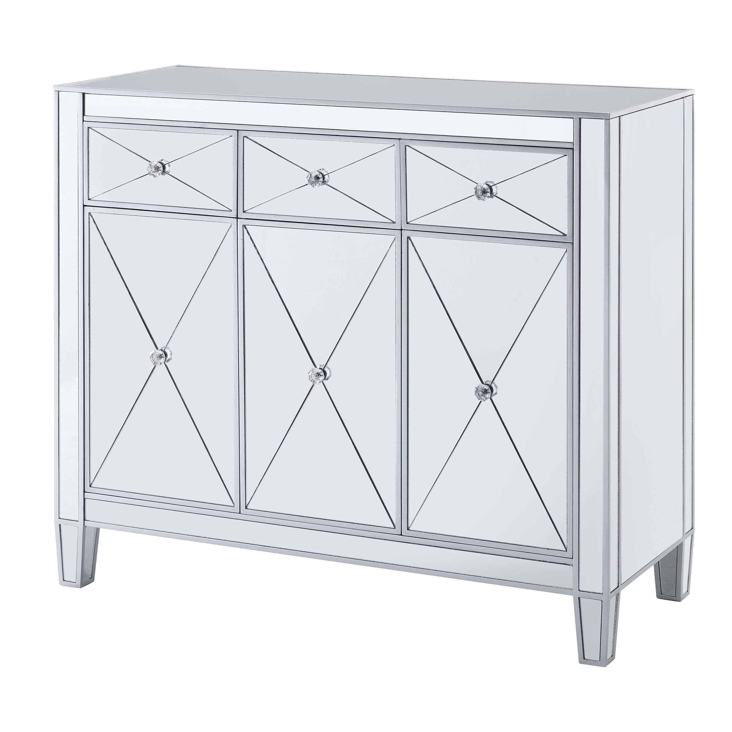 SEI FURNITURE Mirage Cabinet, Mirrored with matte silver trim.