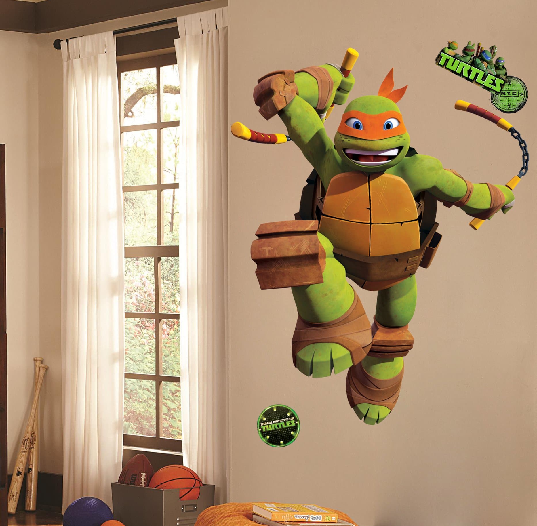 Teenage Mutant Ninja Turtles Mike Peel And Stick Wall Decals Sticker For Boys Kids Room Comic Wall Art Decor