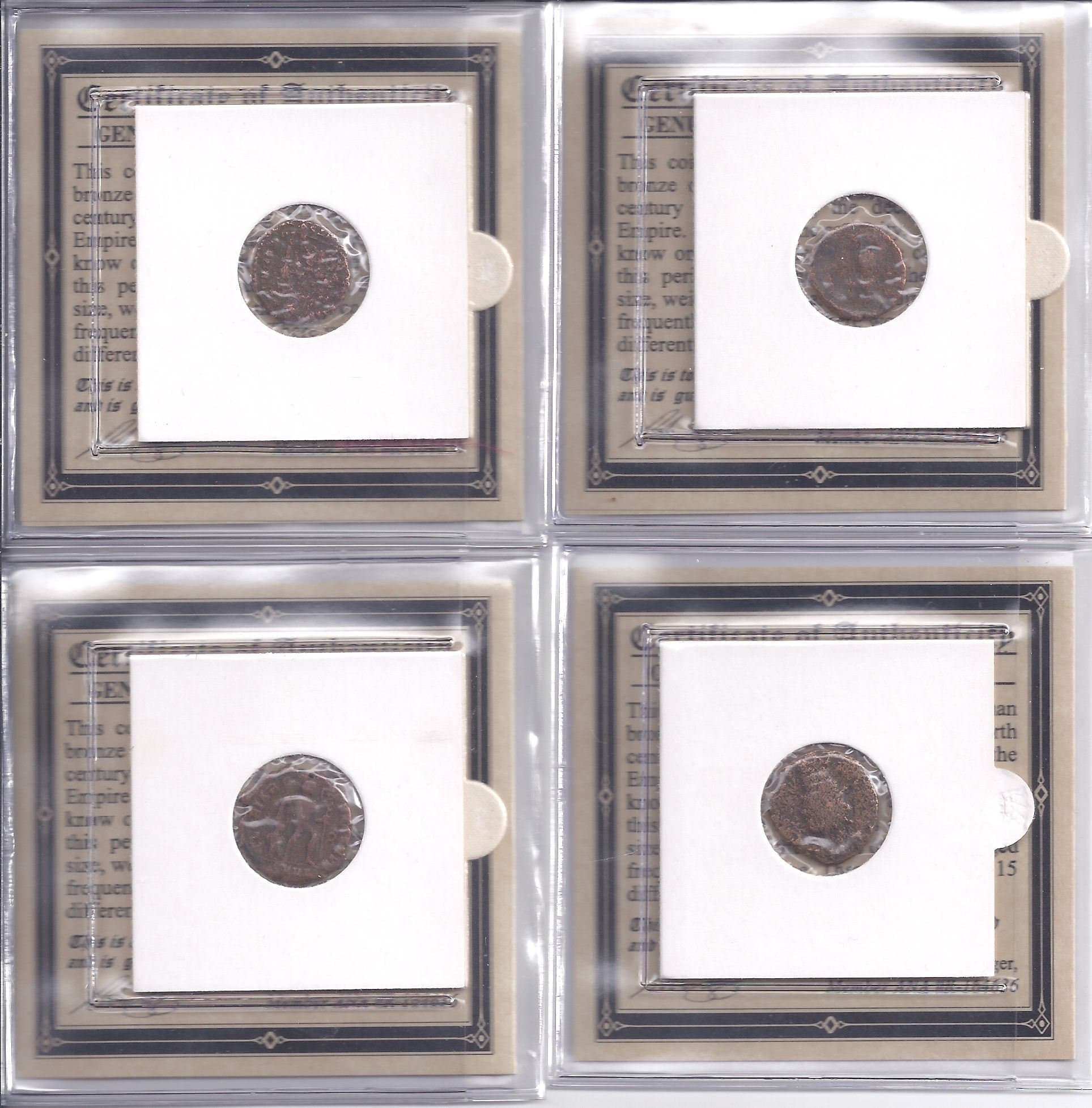 Set of 5 authentic Roman coins minted between 240 and 410 A.D.
