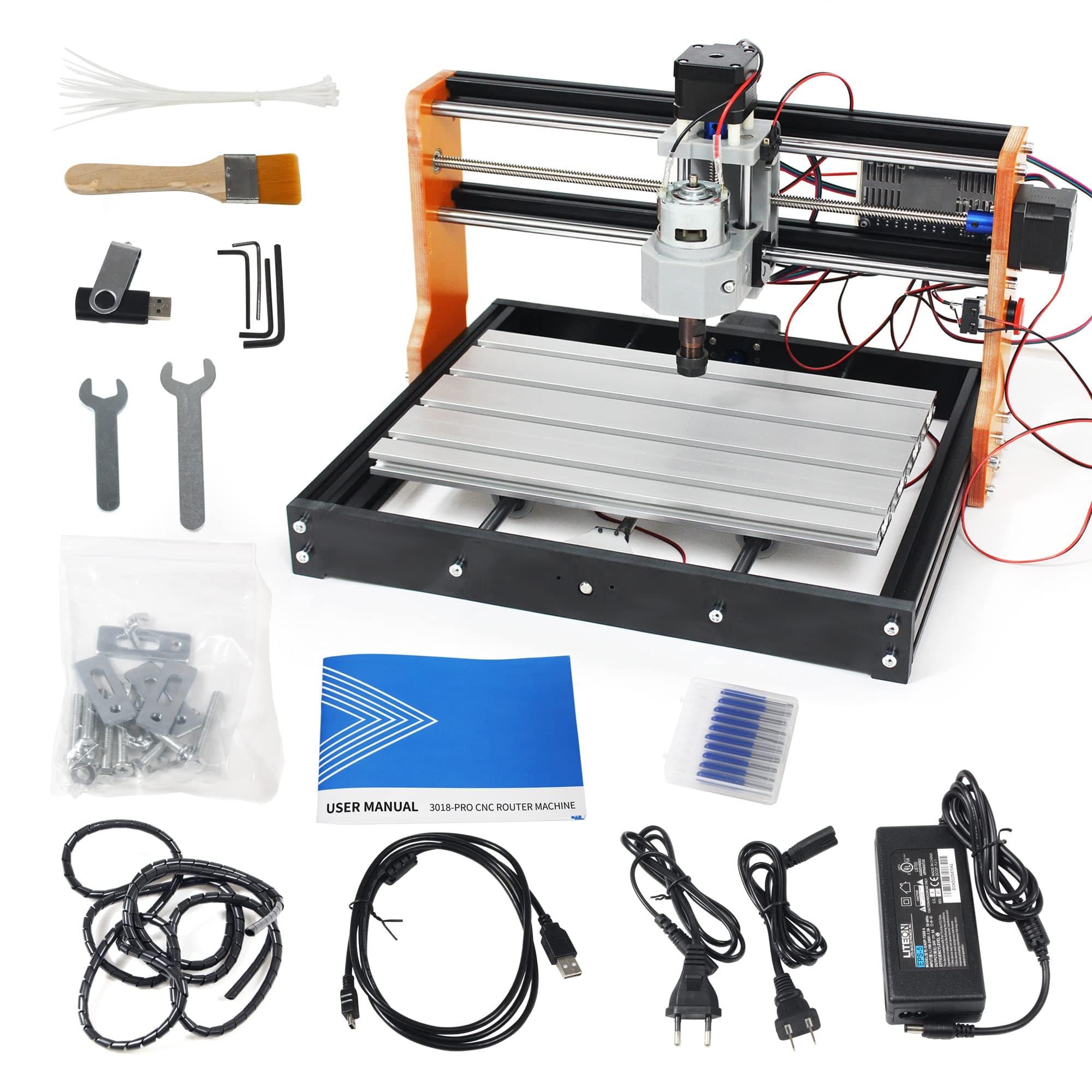 CNCTOPBAOS Upgraded 3018-PRO CNC Router Engraving Machine 300x180x45mm with Limit Switches,E-Stop,10000rpm Spindle for Wood Acrylic PCB Aluminum Desktop DIY Mini GRBL Control 3 Axis Milling Machine