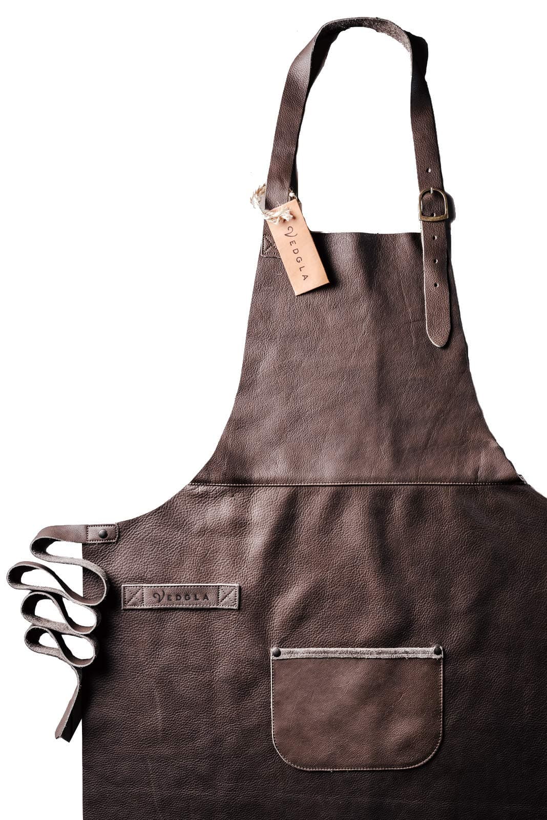 Vedgla leather apron, grill apron, cook’s apron, waiter’s apron - apron made of high quality leather with adjustable straps and comfortable fit, 84 cm x 70 cm, in brown colour