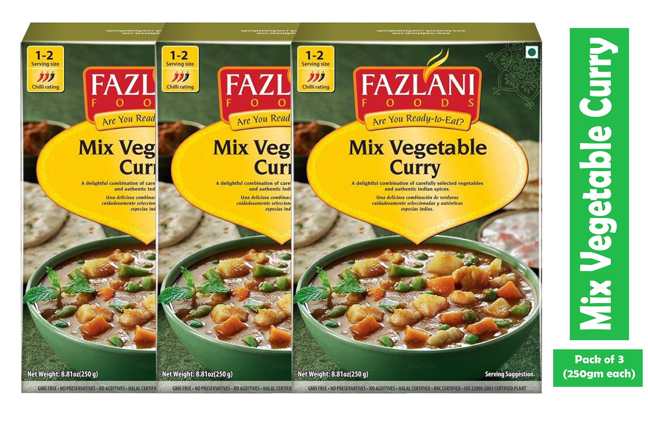 FAZLANI FOODS Ready to Eat Mix Vegetable Curry, 3 X 250 g