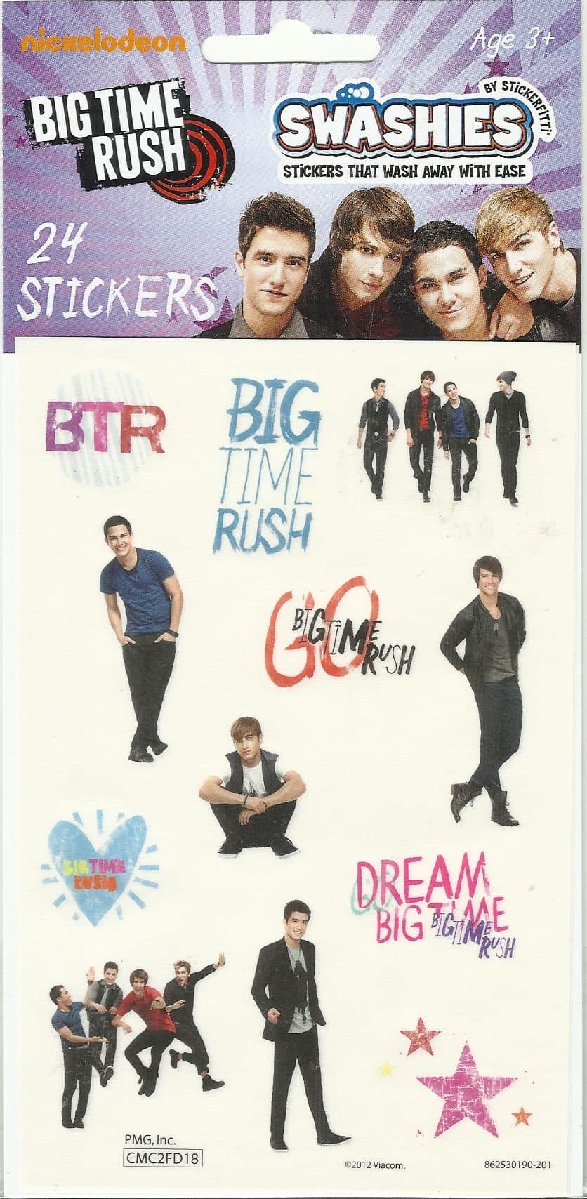 BIG TIME RUSH SWASHIES (1 PACK - 24 STICKERS) STICKERS THAT WASH AWAY WITH EASE