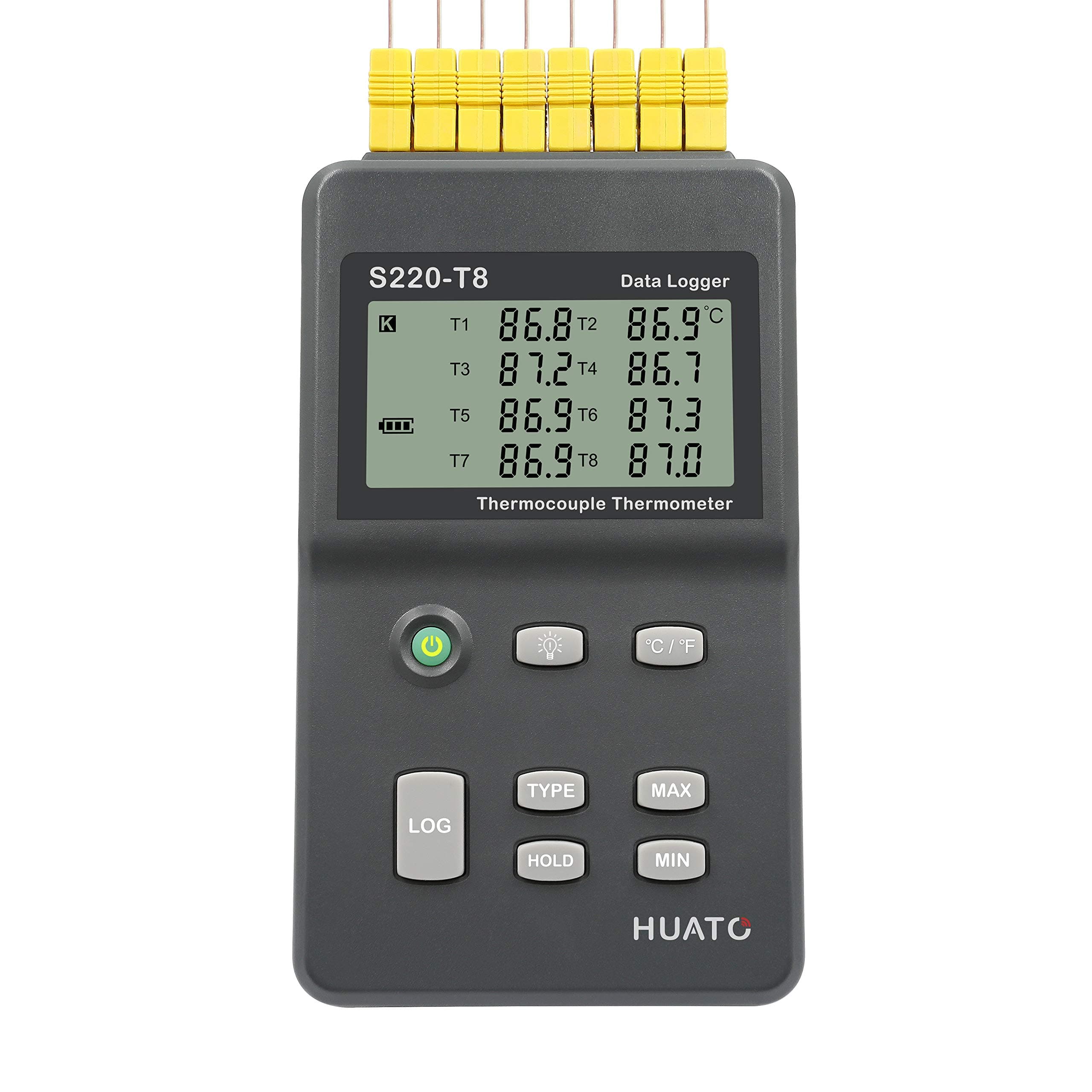 S220-T8 Eight Channel Thermocouple Data Logger with External Power Supply and 3 Points NIST Traceable Certificate, Measuring Range -200 to 1800°C