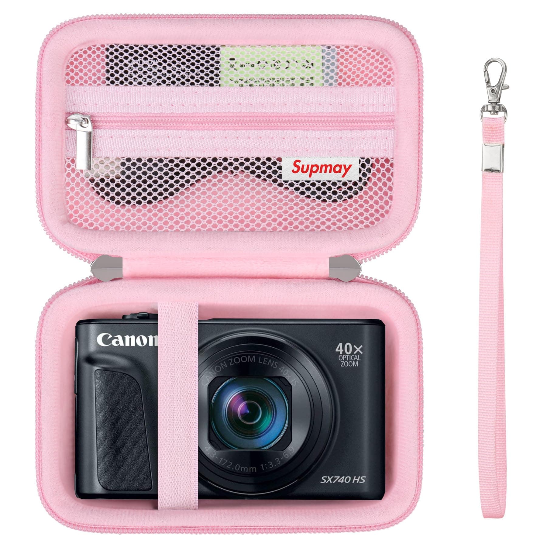Hard Carrying Case for Canon PowerShot SX740/SX730/SX720/SX620/G7X Digital Camera, Protective Storage Bag with Zipper Mesh Pocket for Battery Pack, Charging Cable, USB Card, Pink