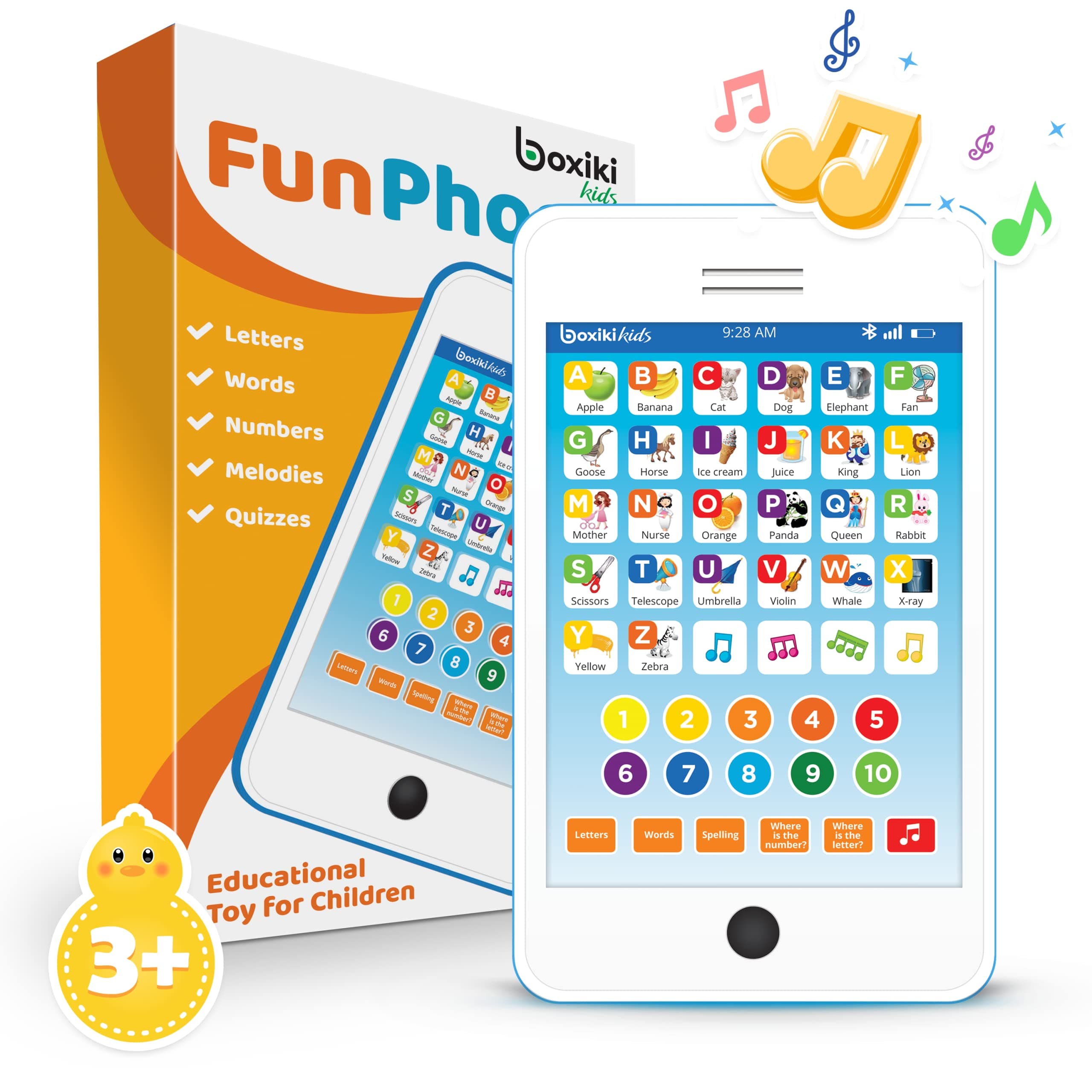 Boxiki kids Phone Touch Learning Pad with 6 Games to Learn Letters, Numbers, Music & Words, Learning Toys for 3 Year Old and Up by