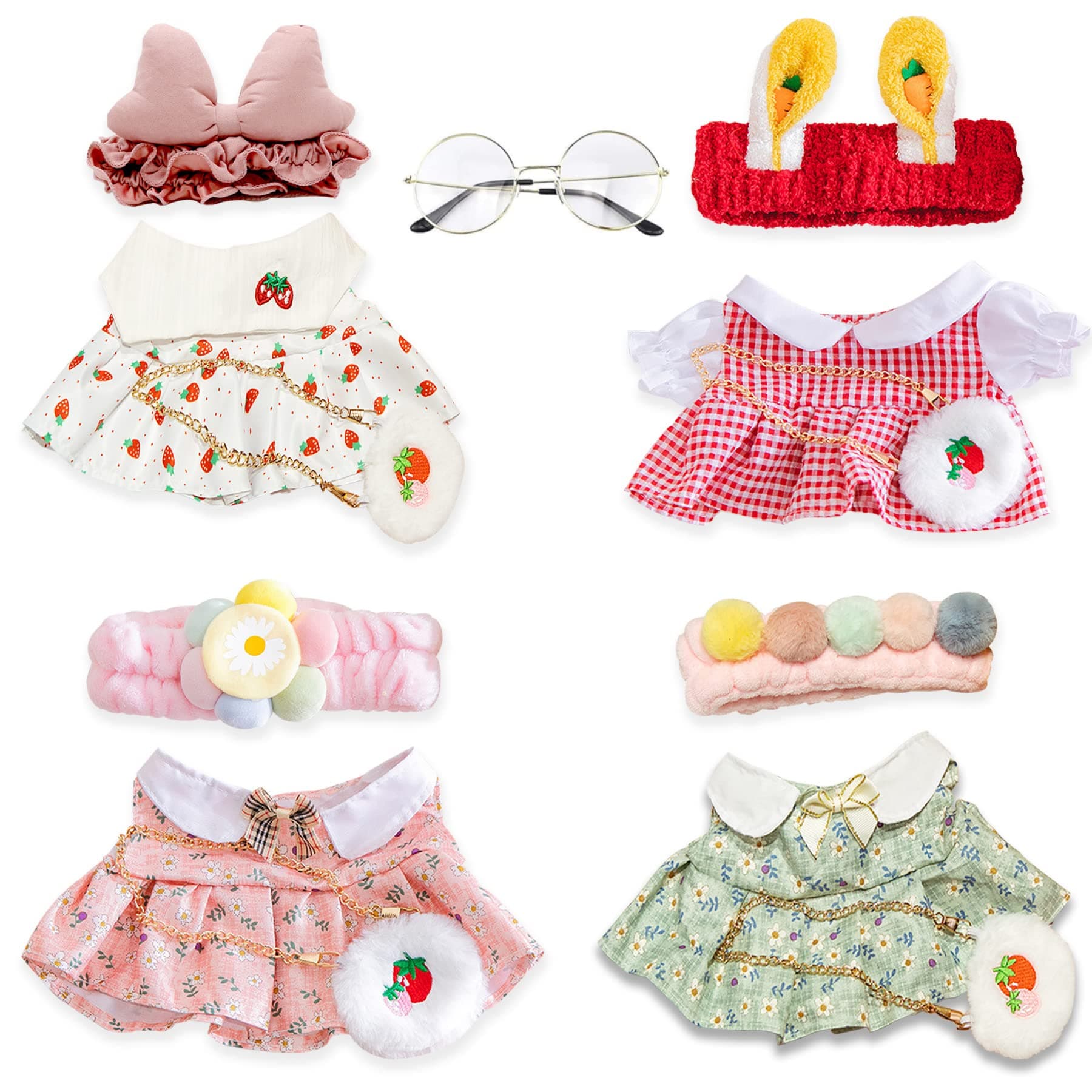 LALAFANFAN Duck Plush Clothes 4 Packs, Kawaii Duck Stuffed Animal Plush Clothes / 13 Accessories (red)