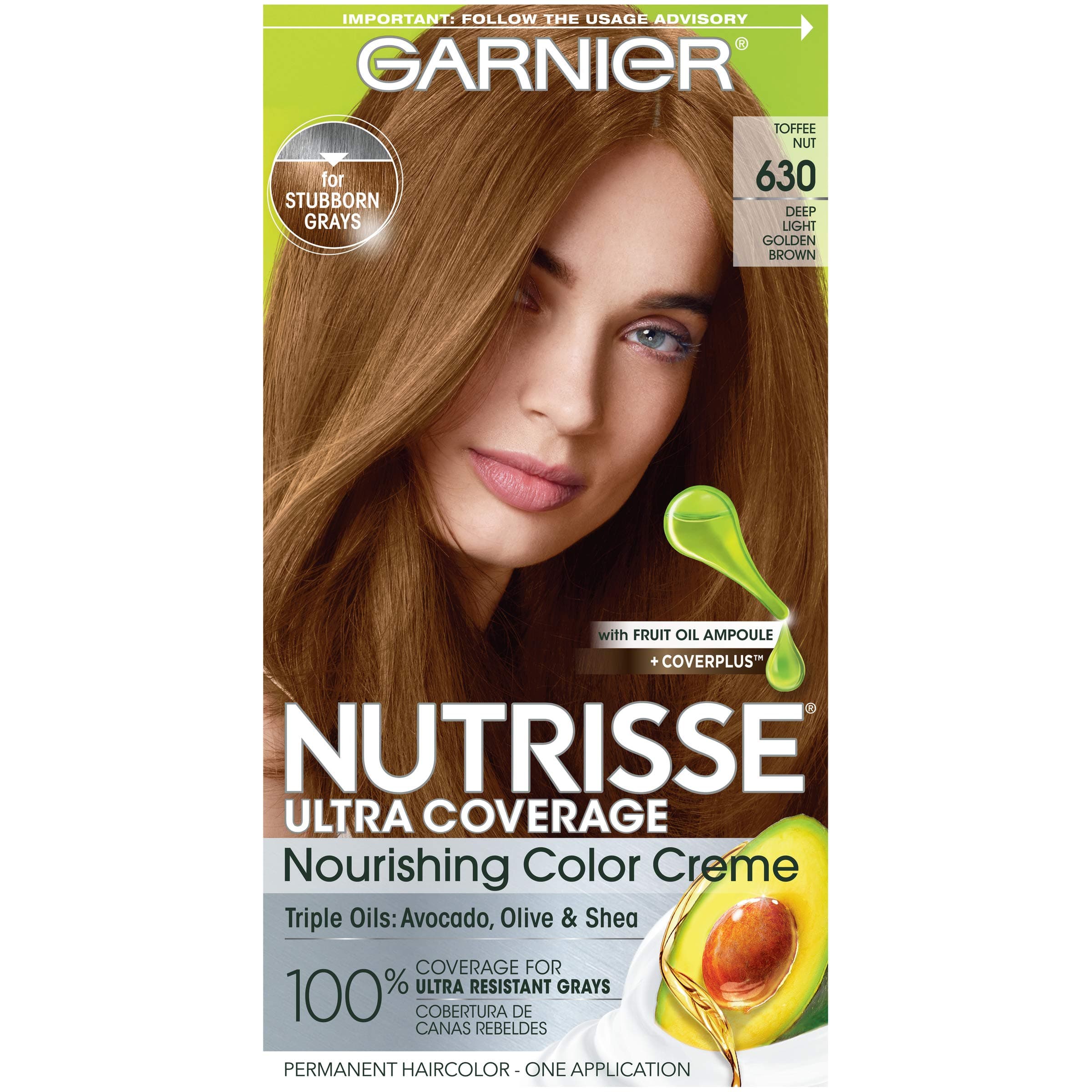 Hair Color Nutrisse Ultra Coverage Nourishing Creme, 630 Deep Light Golden Brown (Toffee Nut) Permanent Hair Dye, 1 Count (Packaging May Vary)