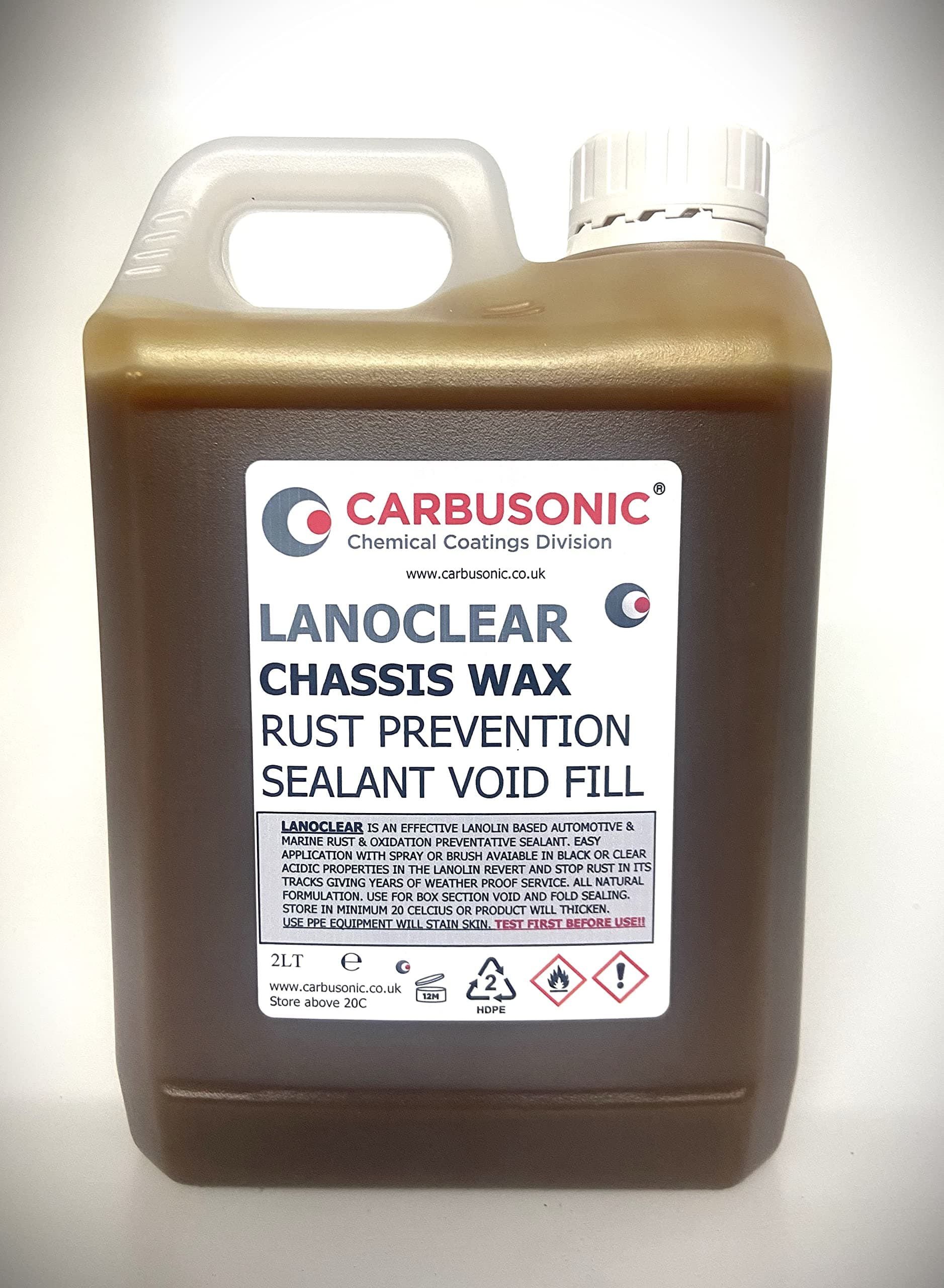 Carbusonic lanolin Motor spray grease underbody rust protection Lanoblack & Lanoclear chassis moto spray wax rust converter protection liquid kits. (2 Litre LanoClear Refill)