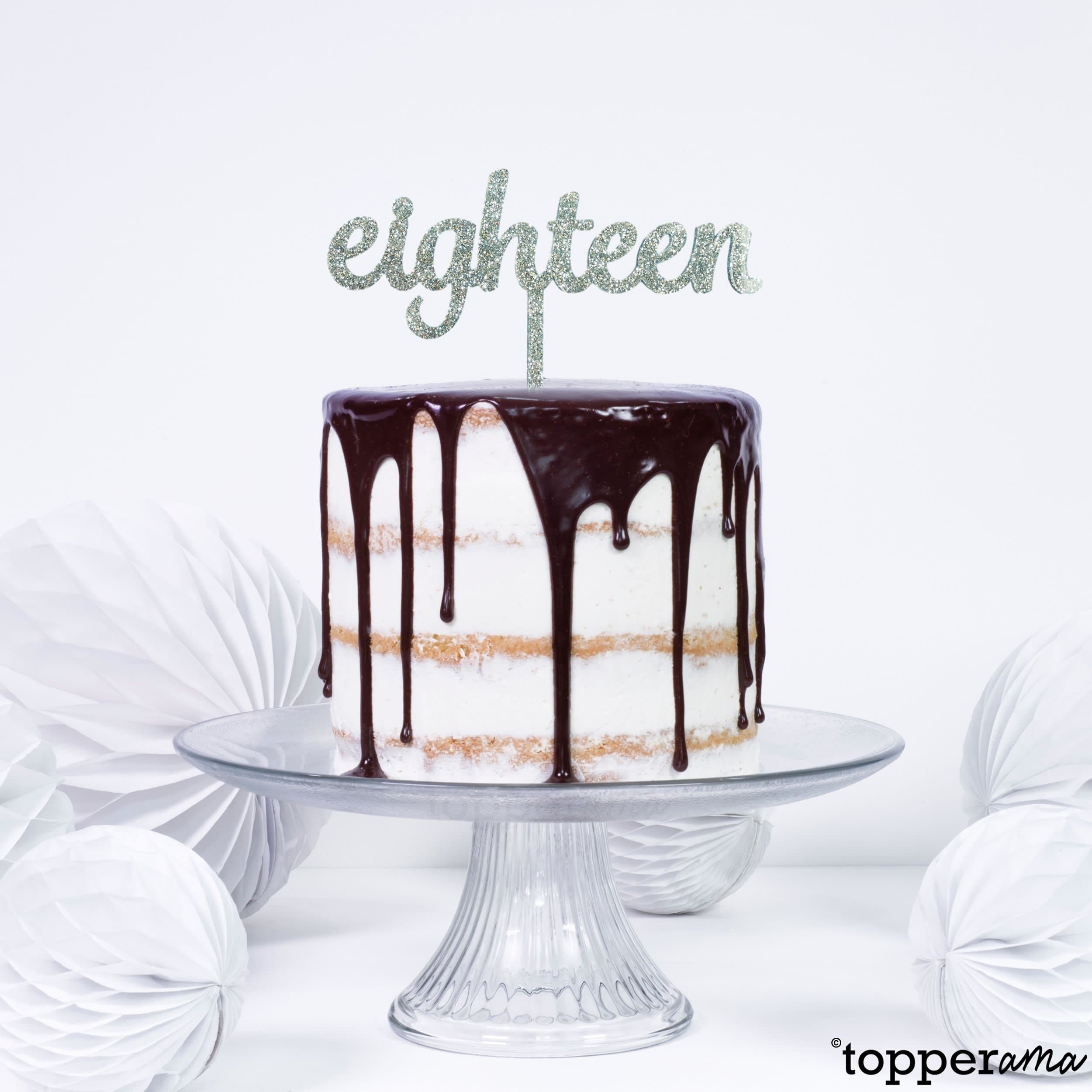 Eighteen 18 18th Age Birthday Cake Topper by Topperama (3mm Silver Glitter Acrylic)