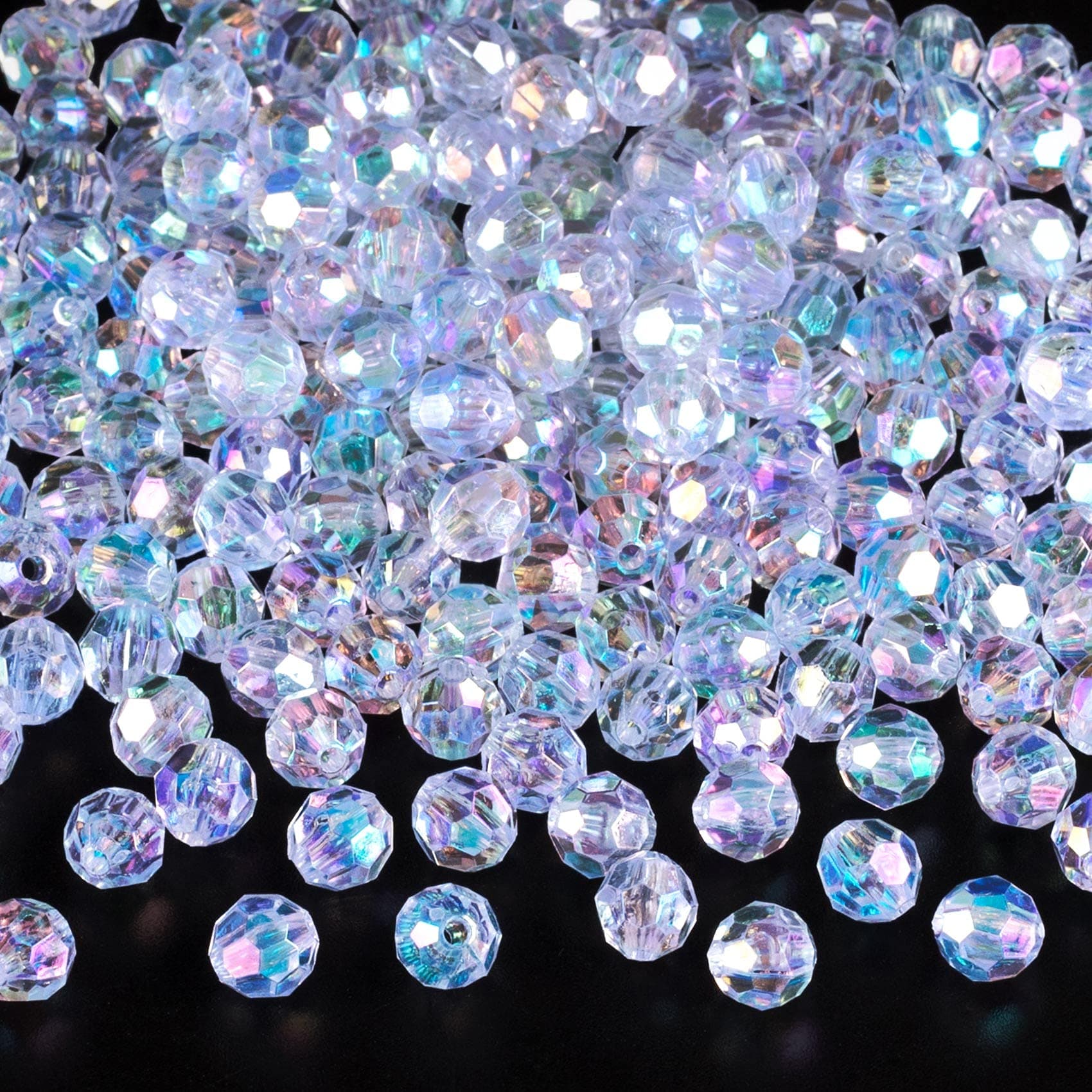 OIIKI 200Pcs Crystal Acrylic Rondelle AB Color Beads, 8mm/0.3inch Clear Loose Beads, Crystal Faceted Acrylic Beads, Briolette Bead for DIY Crafts Jewelry Making Supplies Necklace Bracelet Earrings