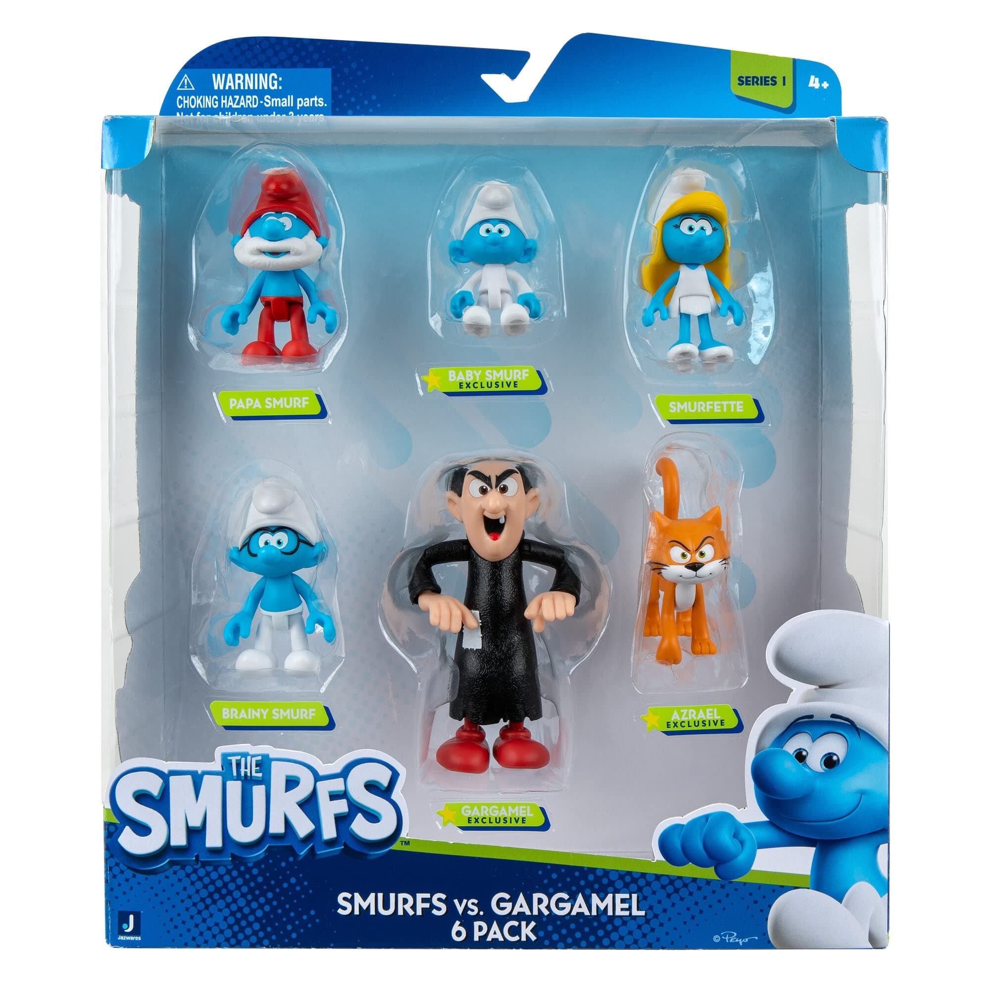 Smurfs VS Gargamel 6 Figure Multipack - 2-Inch Smurfette, Papa, Brainy, Baby, Azrael, 3-Inch Gargamel - Authentic Details
