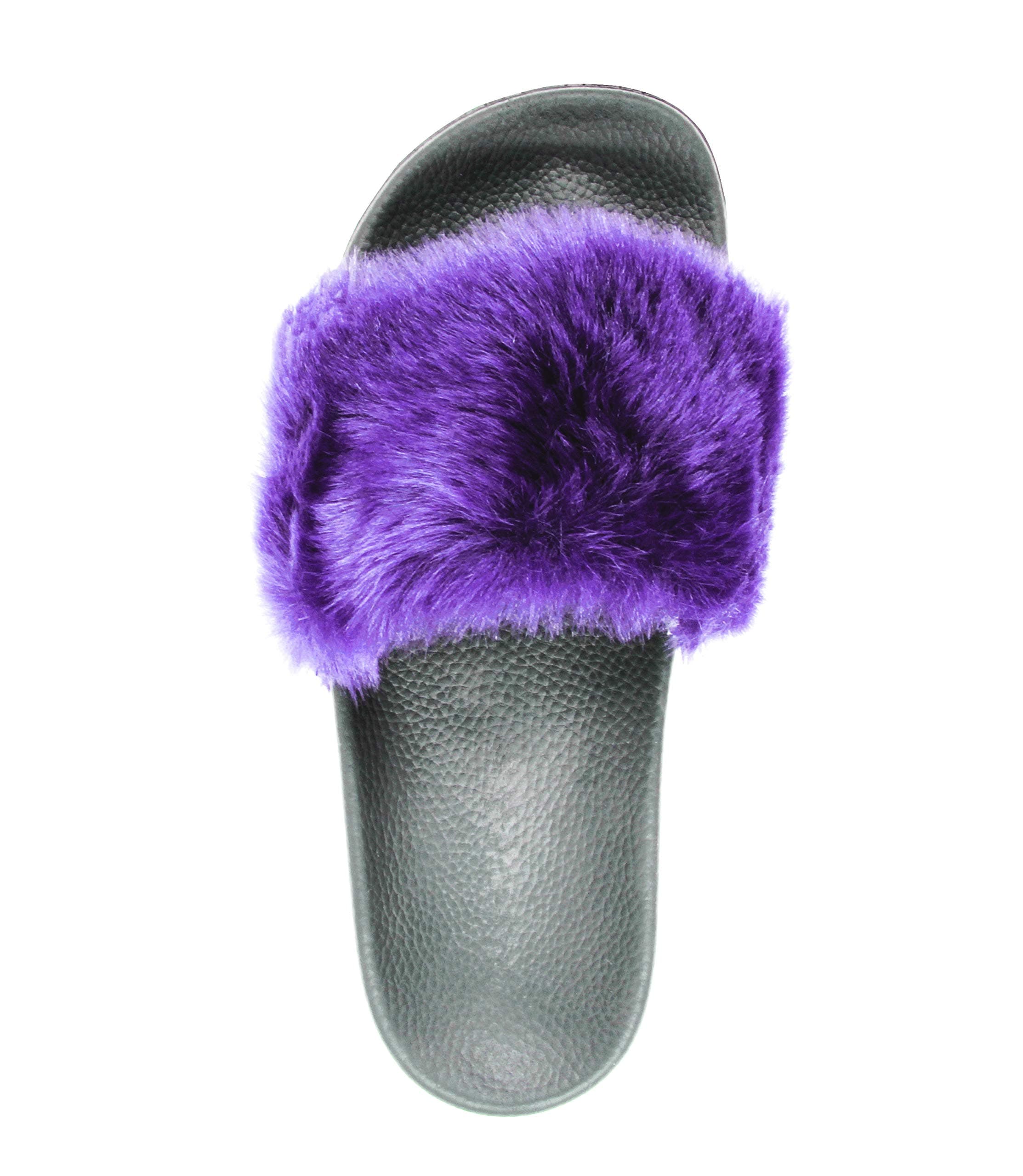 NewYouDirect Fur Slides for Women,Fuzzy Sandals Slippers Flip Flop Furry Slides Soft Flat for Indoor Outdoor Purple