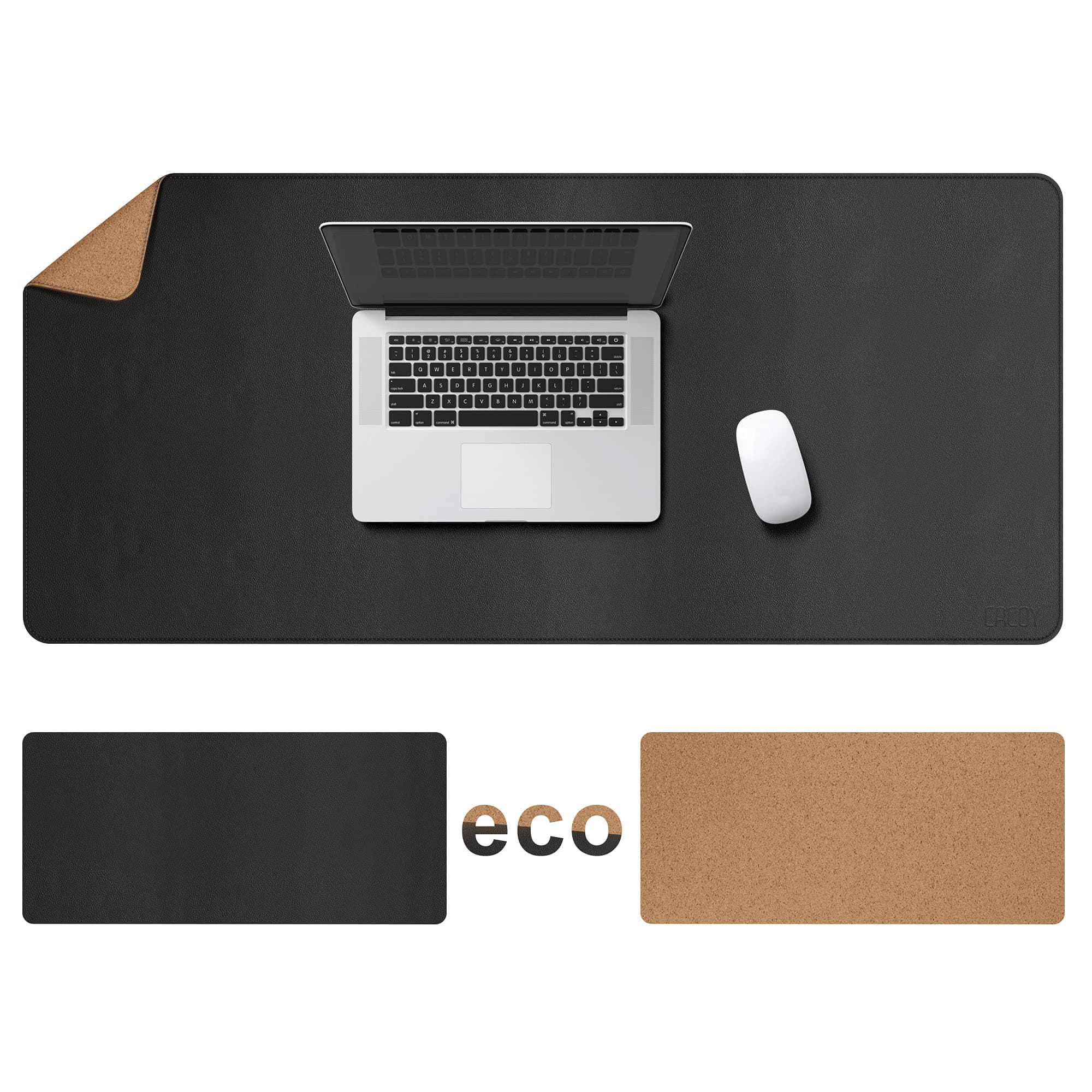 Cacoy Large Desk Mat, 48" x 24" Leather Desk Pad Protector with Cork & PU Leather, Double-Sided Office Desk Cover Mat, Large Computer Mouse Pad, Waterproof Desk Blotter Pad for Office and Home, Black