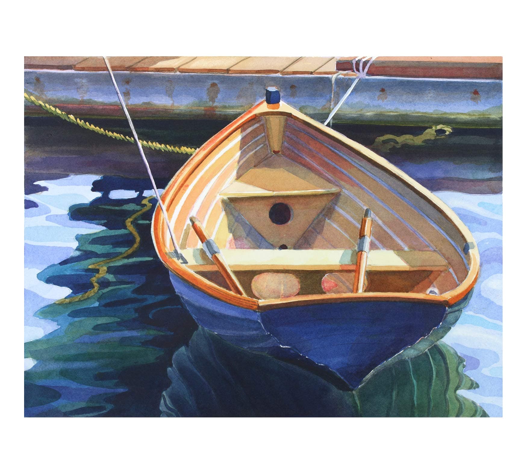 Blue Boat, a Nicely Painted Wooden Rowboat, 15 X 19 Inches
