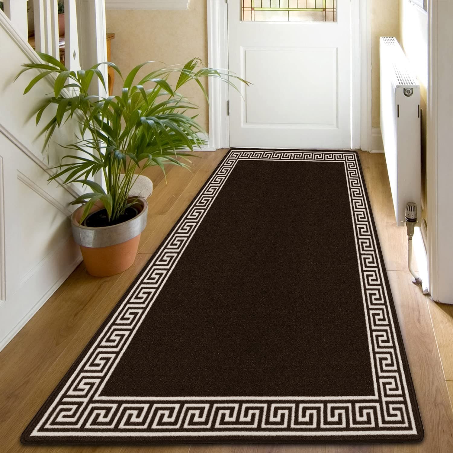 Prime Linens Large Entrance Doormat Door Matt Indoor Washable Non Slip Bath Mat Outside Inside Dog Muddy Paws Floor Protector Hallway Hall Kitchen Matting| 66 X 120 cm - Greek Key Black & White