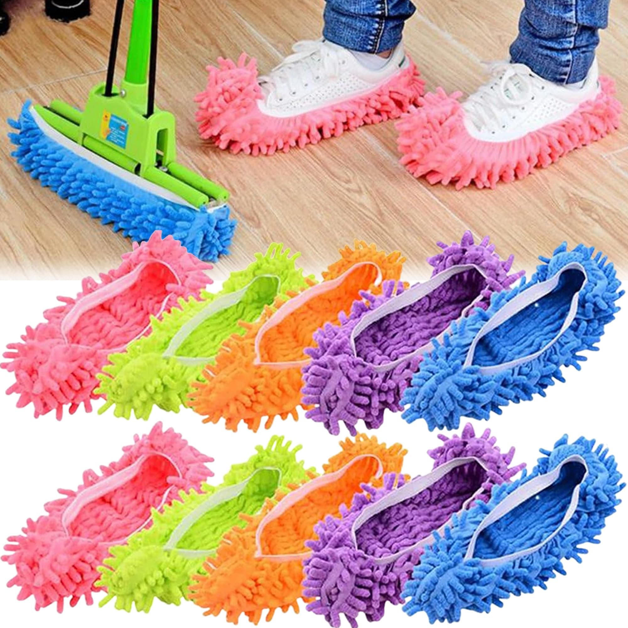 10pcs (5 Pairs) Duster Mop Slippers Shoes Cover, Dust Cleaner Reusable Microfiber Foot Socks Floor Dust Dirt Hair Cleaner for Home Floor, Bathroom, Office, Kitchen, House Polishing Cleaning