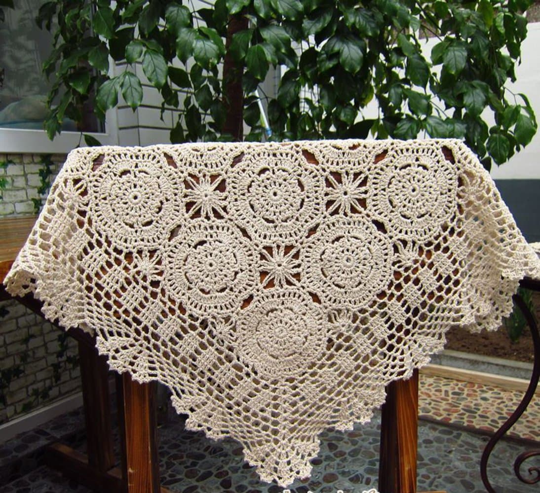 Hetao 100% Cotton Handmade Crochet Square Tablecloth Doilies Lace Table Covers,Beige, 19 Inch
