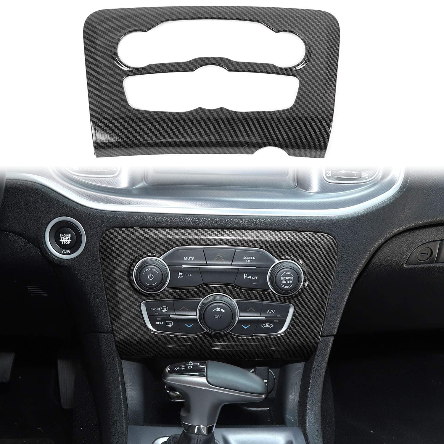 Voodonala for Charger Radio AC CD Switch Panel Center Consoles Trim for 2015-2019 Dodge Charger Accessories,ABS Carbon Fiber 1pc