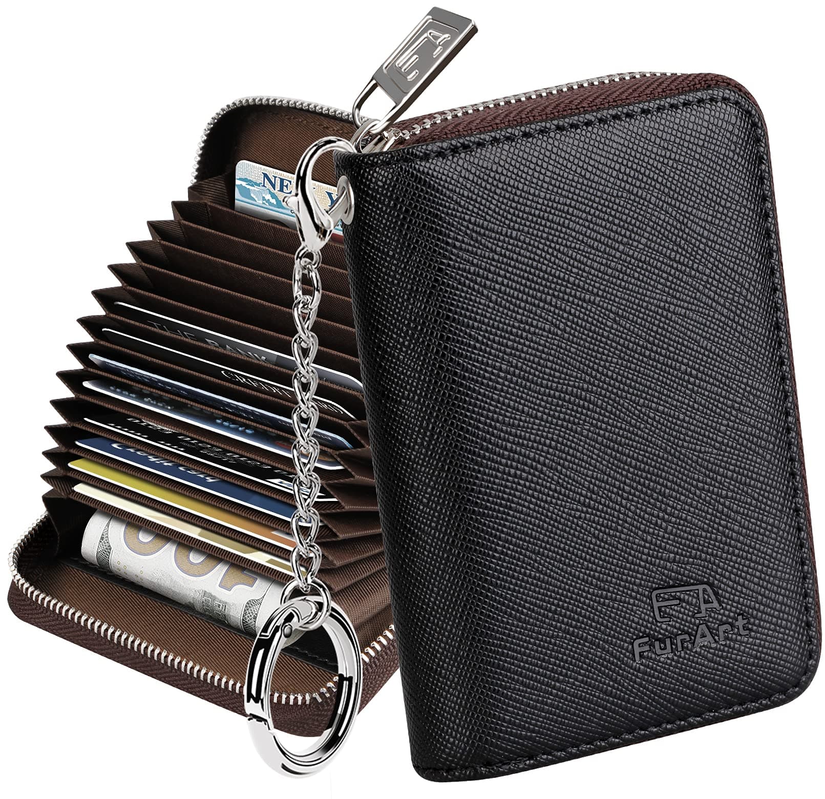 Credit Card Wallet, Zipper Card Cases Holder for Men Women, RFID Blocking, KeyChain Wallet, Compact Size, Black, Small, Classic