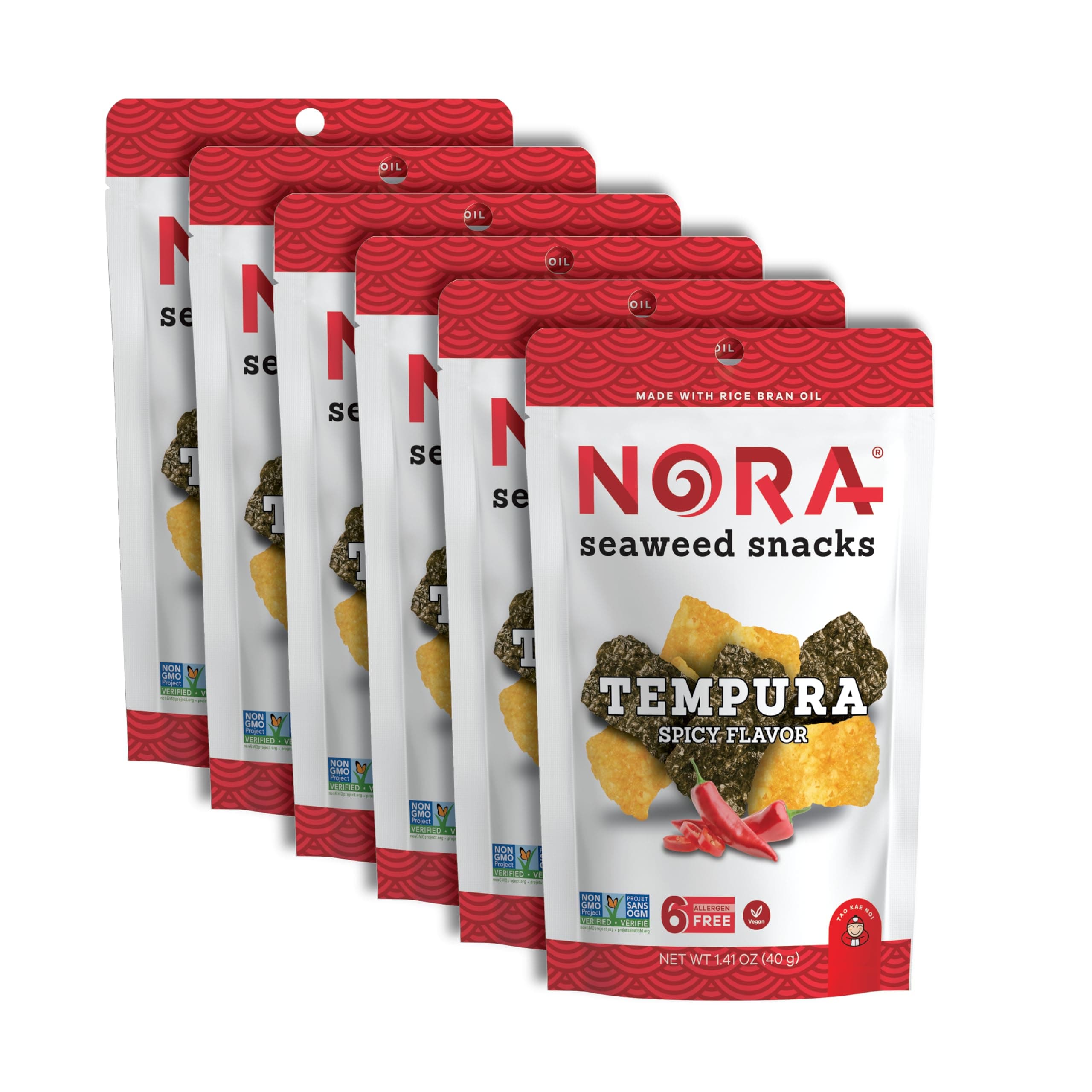 Spicy Tempura Seaweed Snacks by Nora, Thick Nori Sheets Snack Strips, Low-Car...