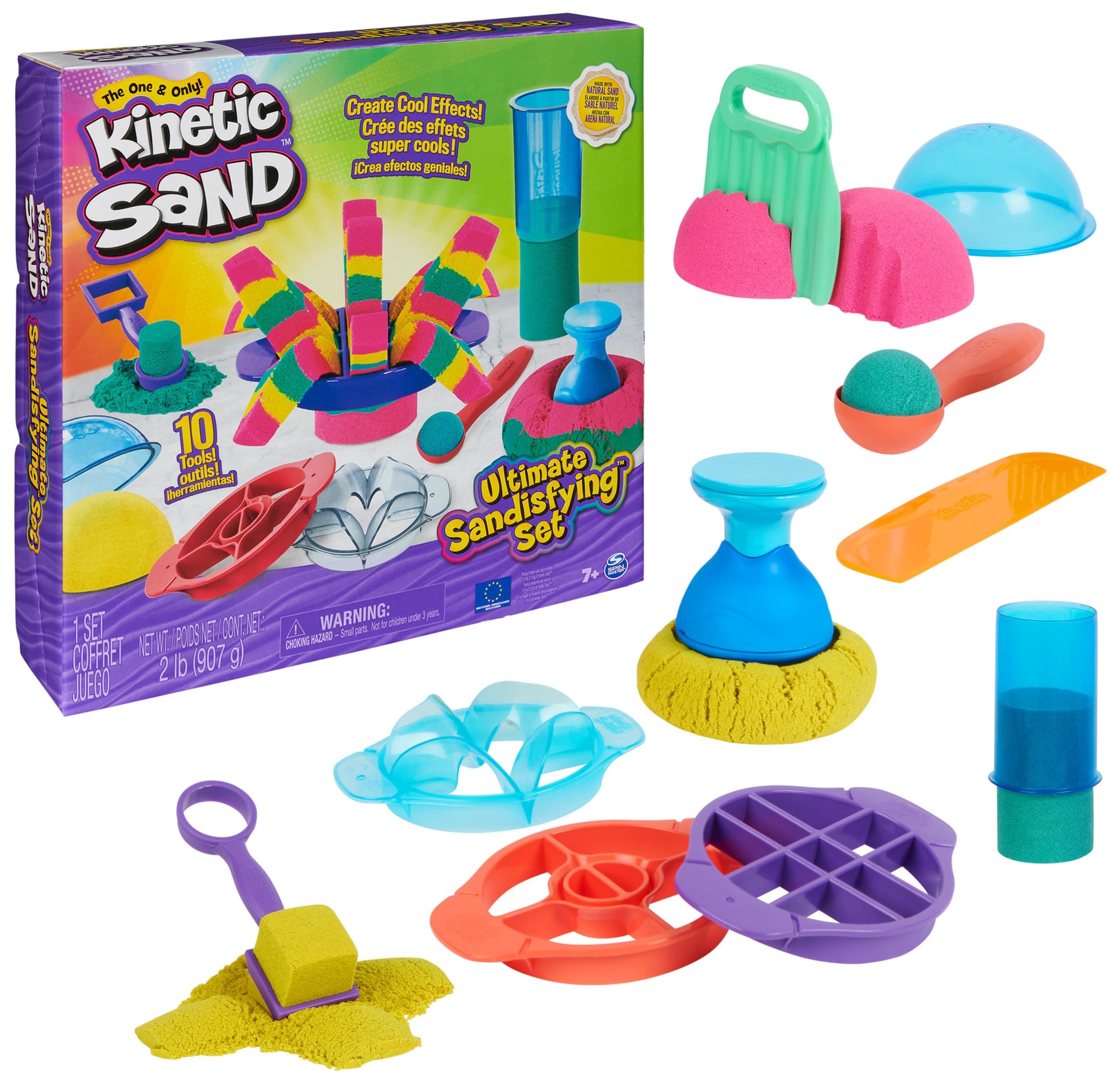 Ultimate Sandisfying Set, 2lb of Sand. Pink, Yellow and Teal, 10 Moulds and Tools, Sensory Toys for Kids Ages 7+