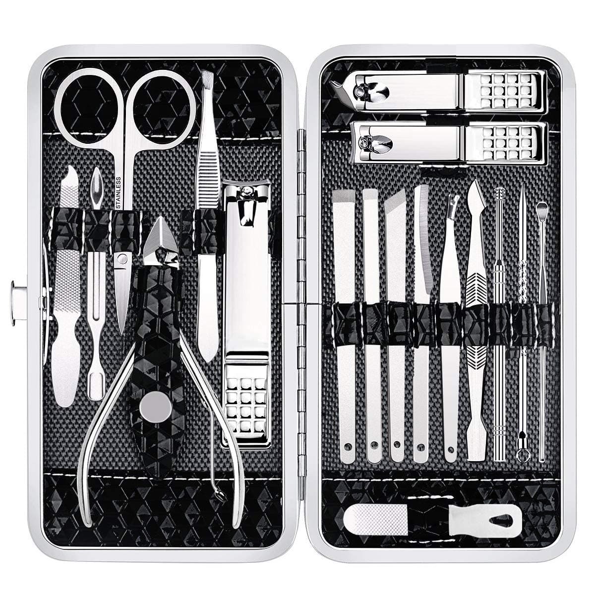 Nail Clippers Set Fingernail and Toenail Clipper Cutters, Manicure Pedicure Kit 18 Pieces Stainless Steel Professional Grooming Kits, Nail Care Tools with Luxurious Travel Case