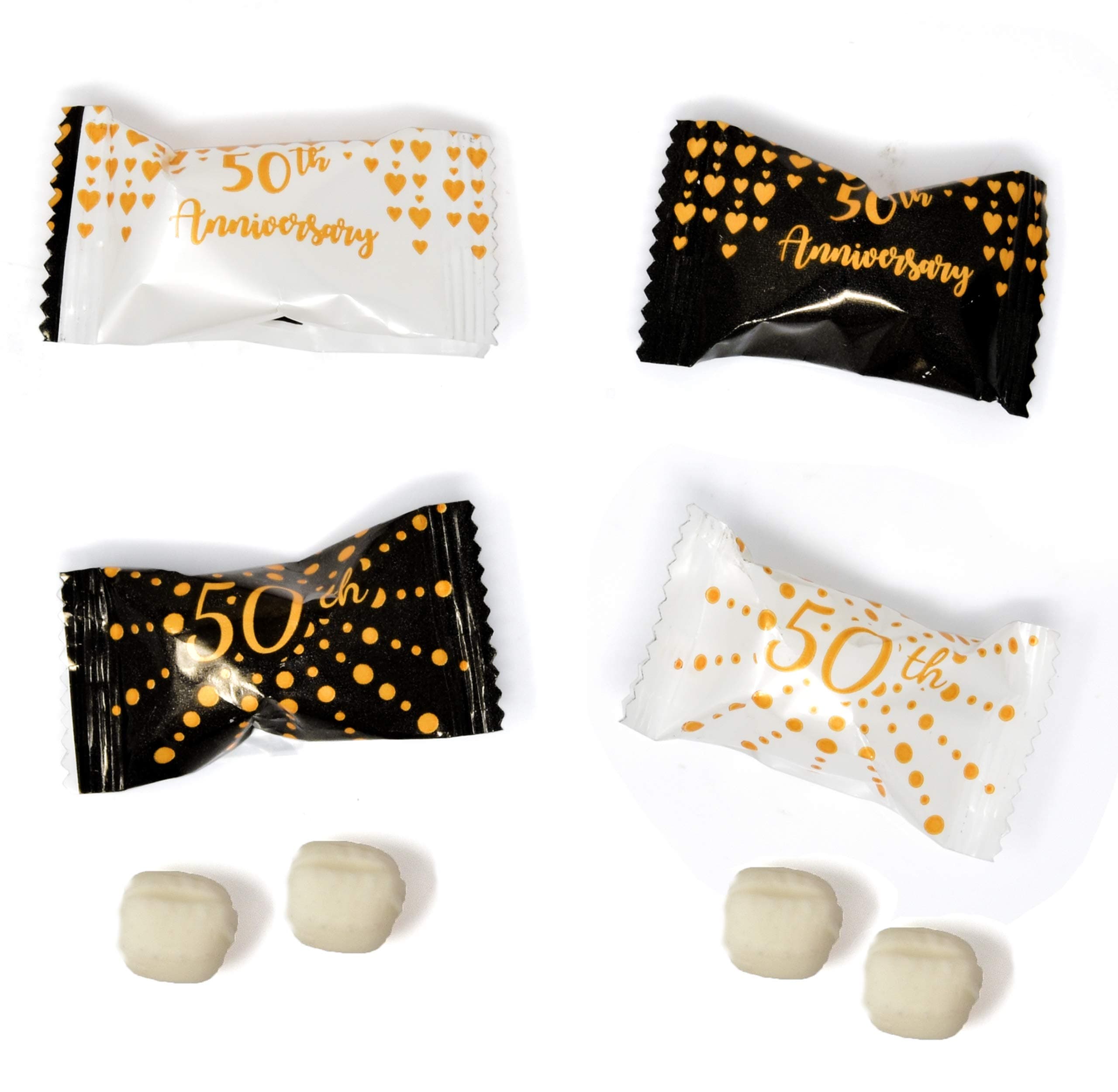 Gift Boutique 50th Anniversary Wedding Butter Mints Candies Bags 100 Count Mint Candy 14 Ounce (396 g) Bag Goodies Treat Sweets Buttercream Gold Heart Theme Party Favor Supplies Decorations For Adults