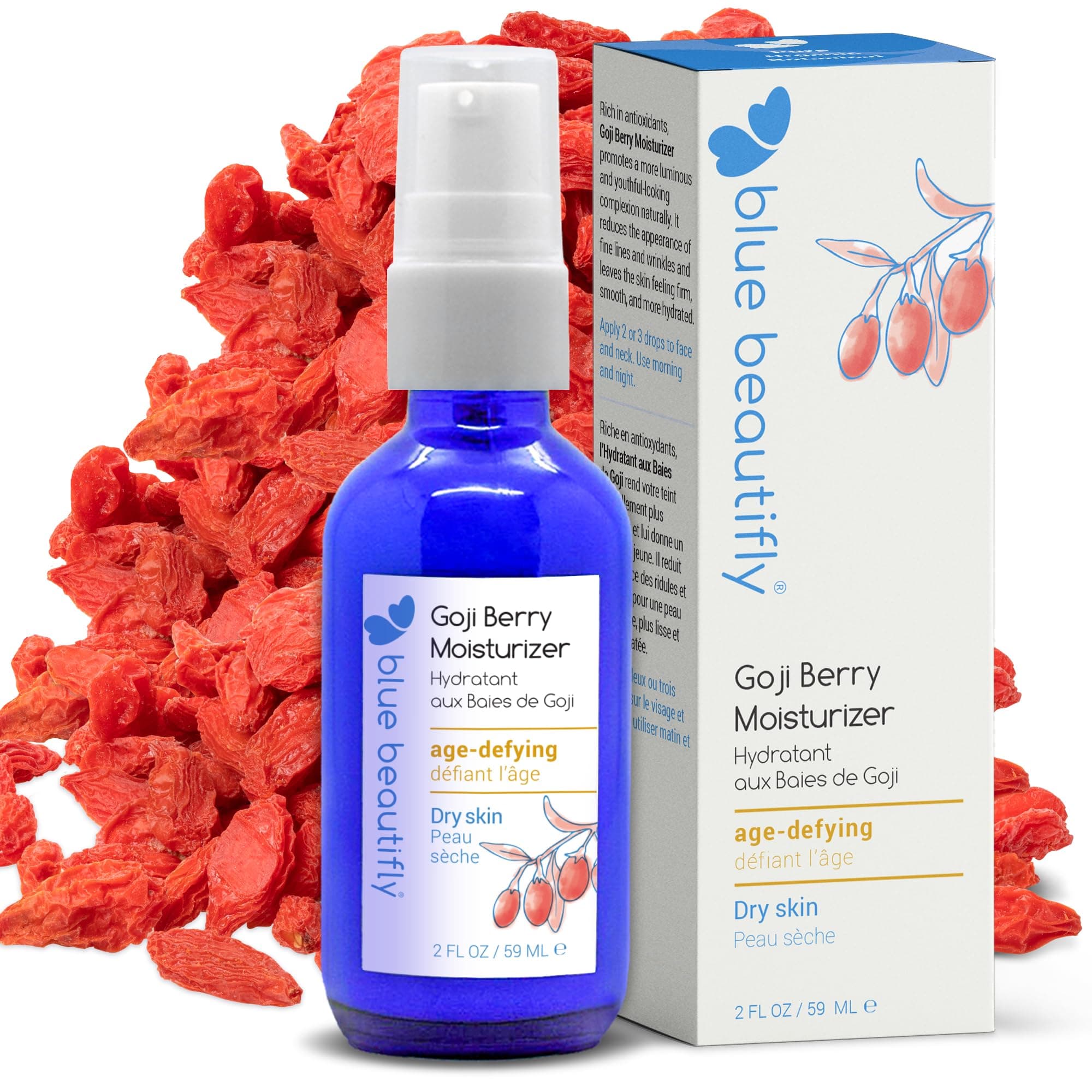 Goji Berry Face Moisturizer - Restores Elasticity, Boosts Collagen, and Protects the Skin - Hyaluronic Acid Moisturizer Super-Charged with Ribose, and Marine Pine Bark Extract - 2 fl oz